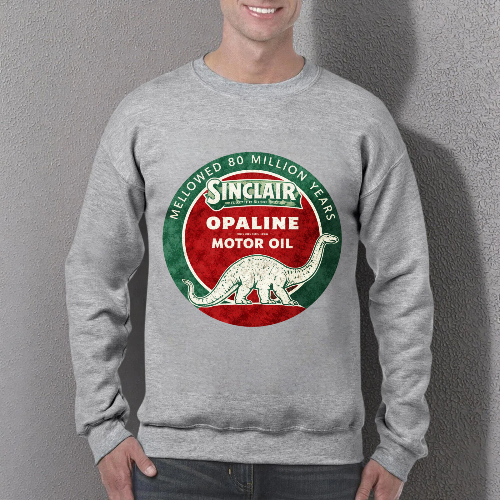 TEECURENT Sinclair Opaline Motor Oil Dinosaur Logo Sweatshirt Black Unisex Crewneck Pullover Long Sleeve Casual Top