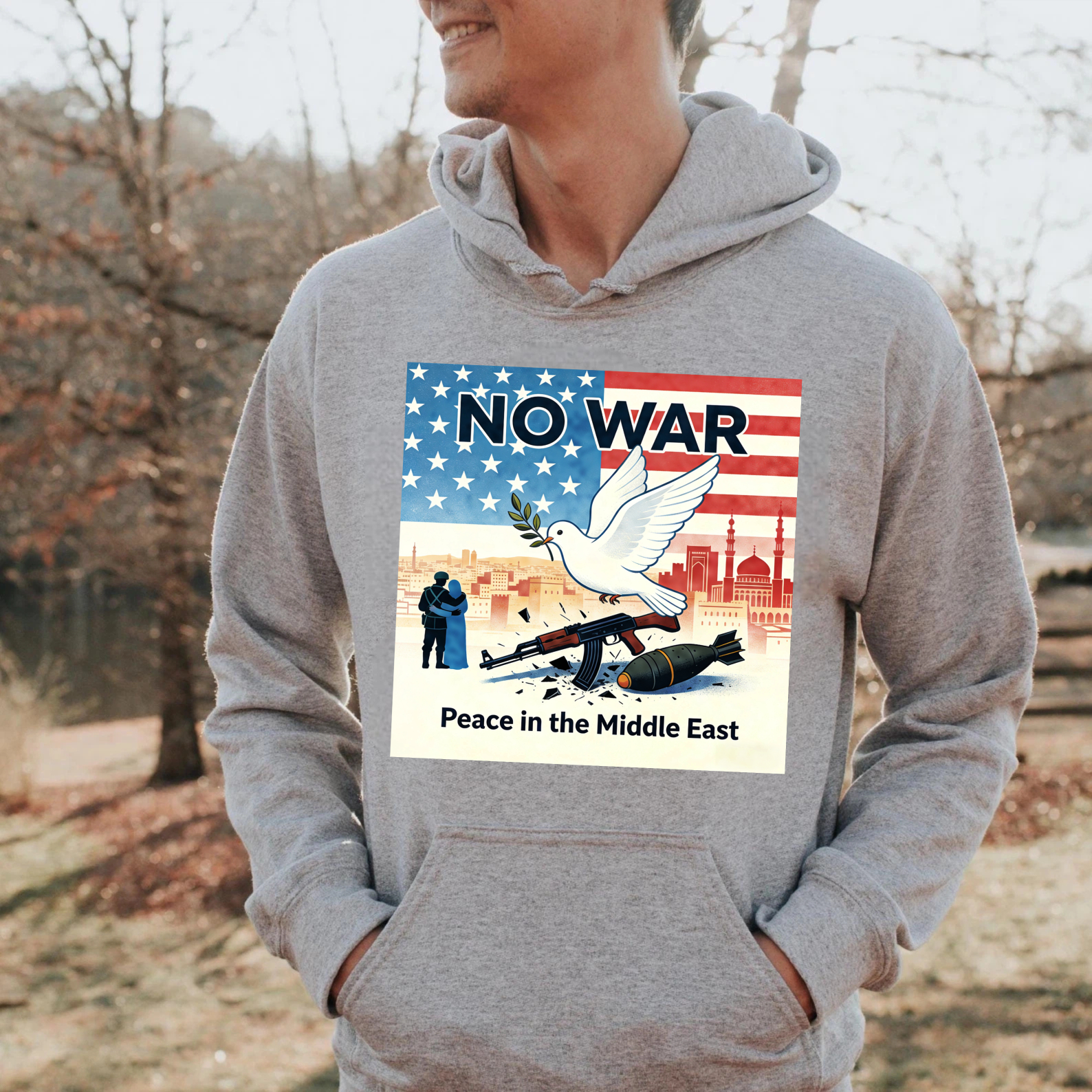 TEECURENT No War Peace In The Middle East Hoodie With American Flag And Dove Design For Peace Advocates