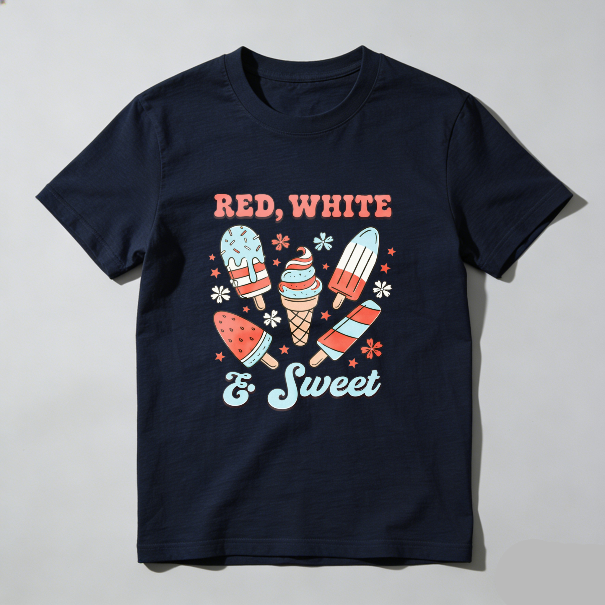 TEECURENT Red White And Sweet Ice Cream Pops Patriotic Summer T Shirt WOMEN