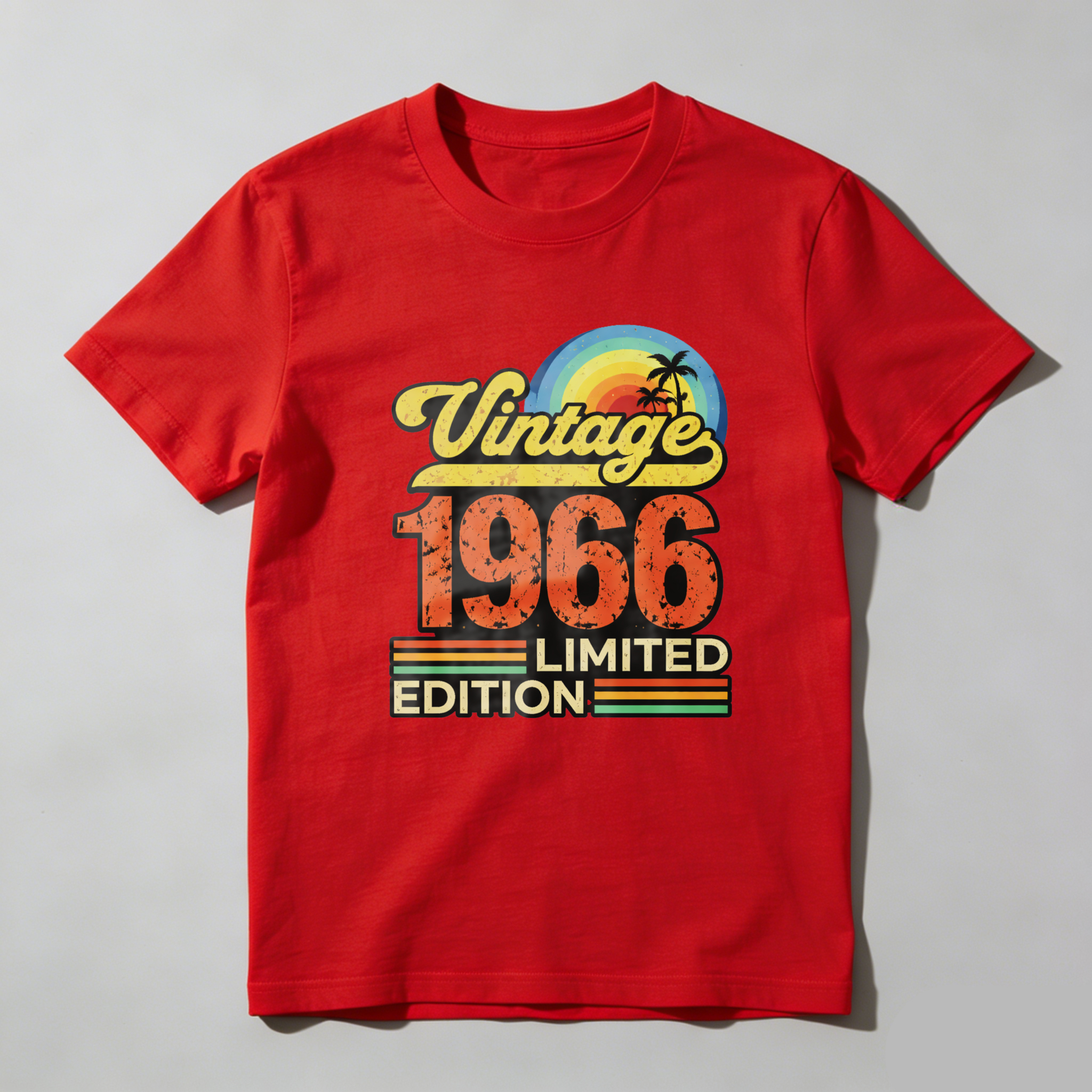 TEECURENTVintage 1966 Limited Edition T Shirt Retro Palm Tree Sunset Design Black Men Women Unisex Casual Wear-TeeCurent