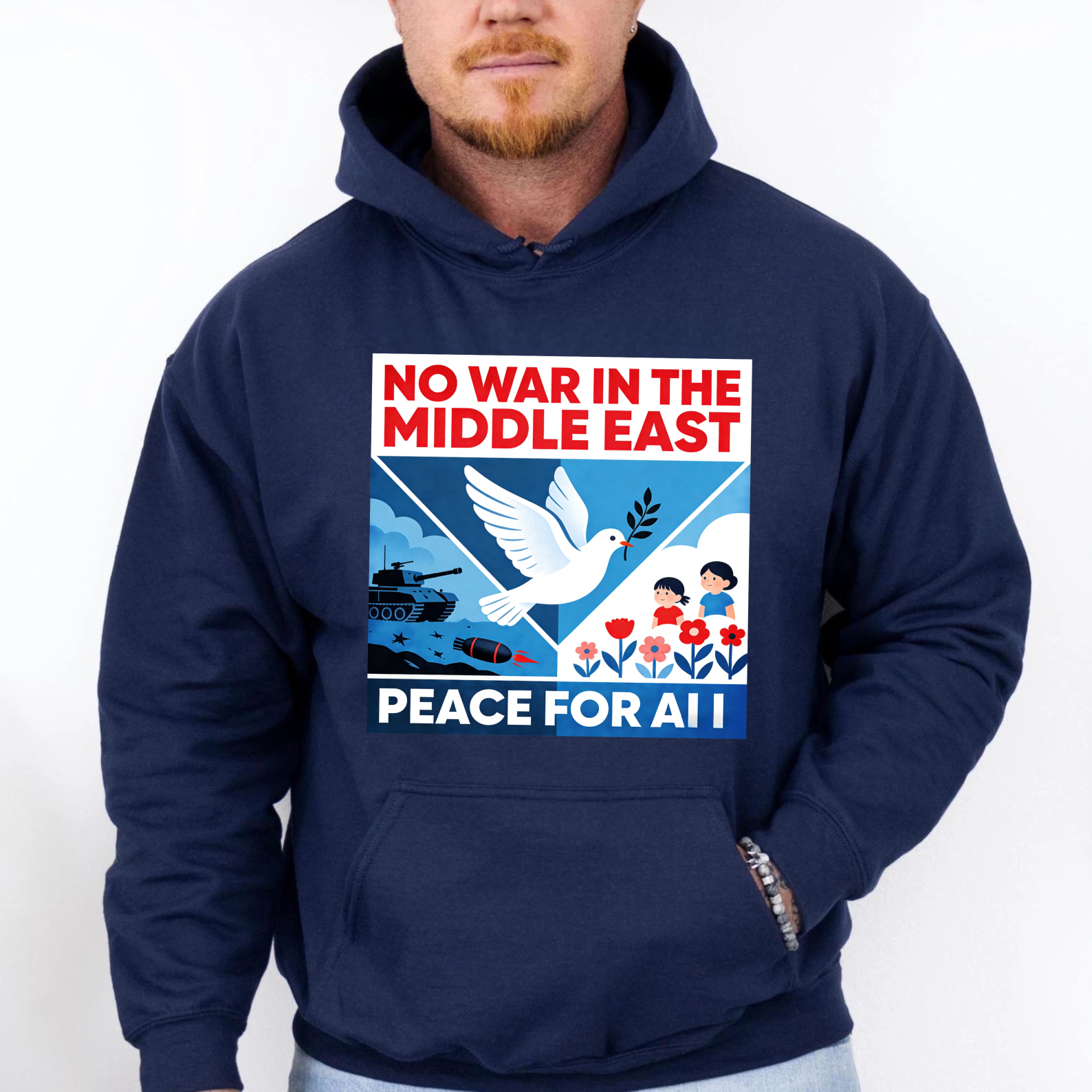TEECURENT No War In The Middle East Peace For All Hoodie Black Sweatshirt With Graphic Design And Message For Peace Awareness And Social Statement