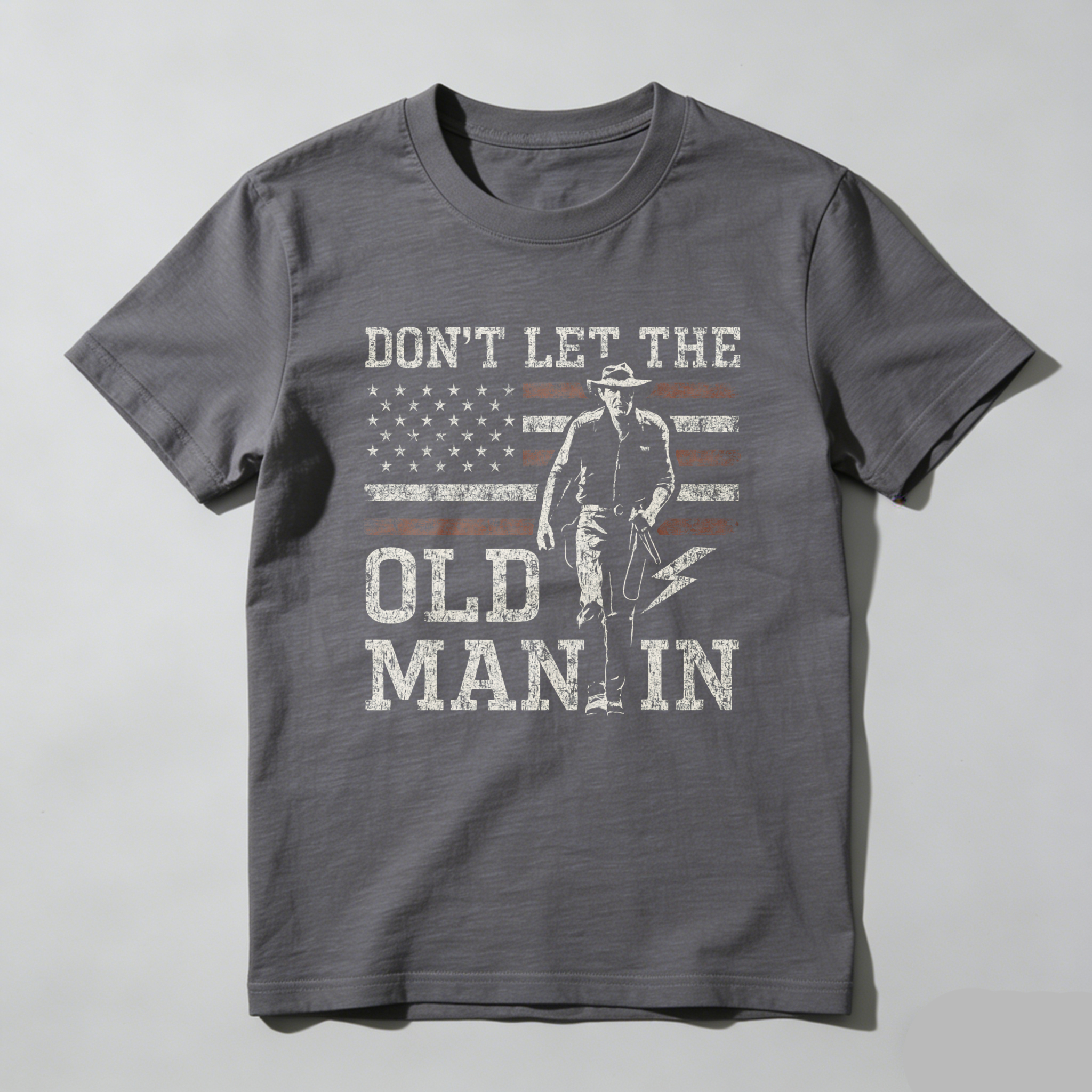 TEECURENT Dont Let The Old Man In American Flag Cowboy T Shirt