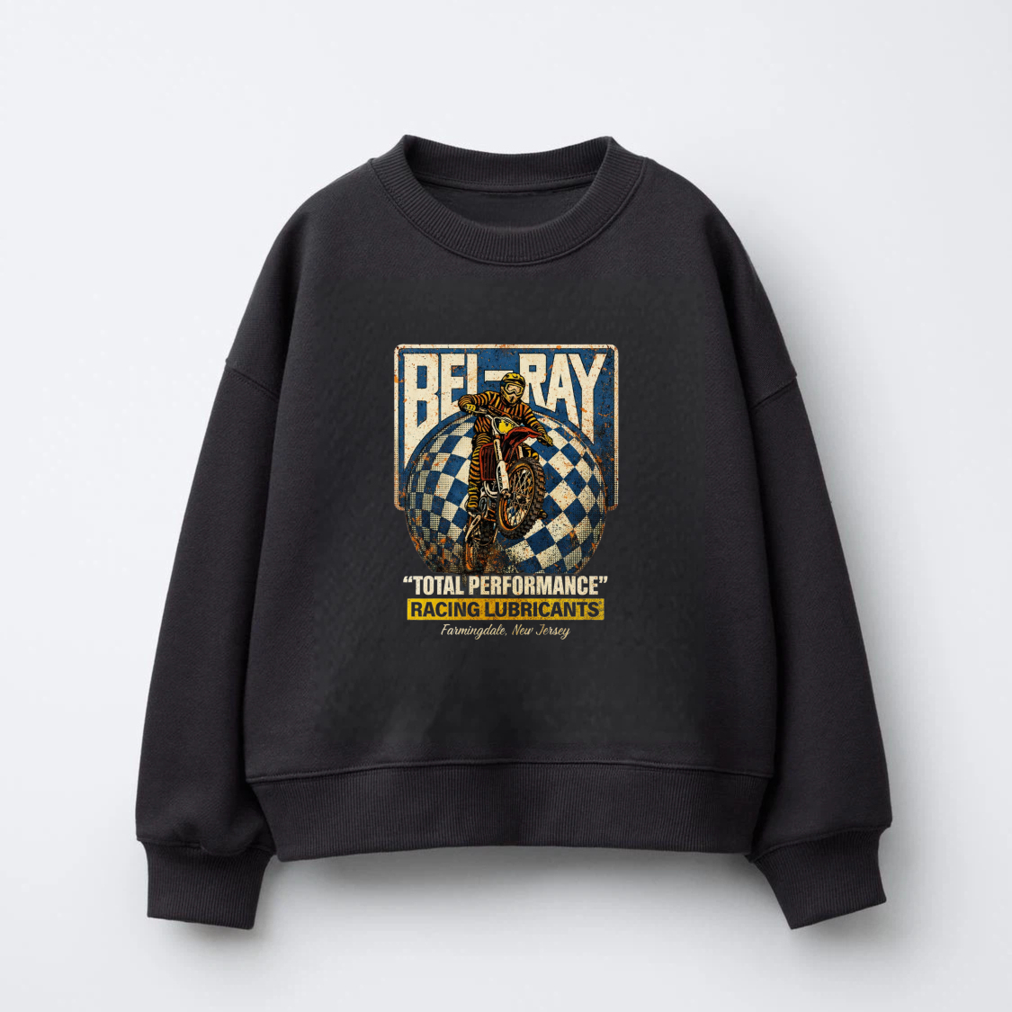 TEECURENT Bel Bay Total Performance Racing Lubricants Motorcycle Sweatshirt Classic Retro Design Black Crewneck Pullover