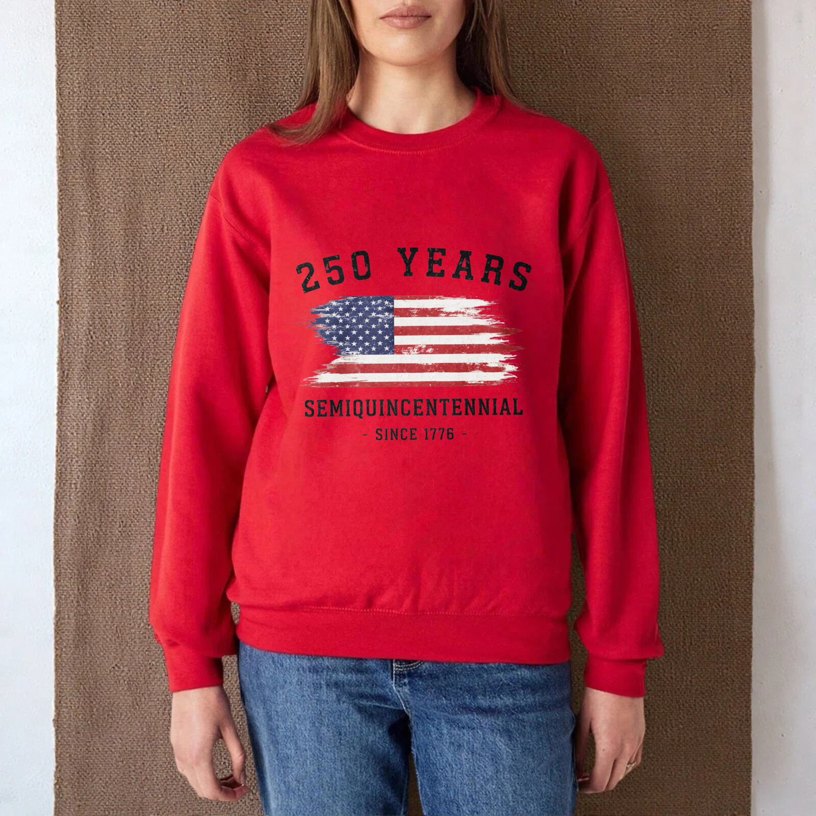 Black Sweatshirt With American Flag Design 250 Years Bicentennial Celebration Graphic Print Crewneck Long Sleeve Pullover Top