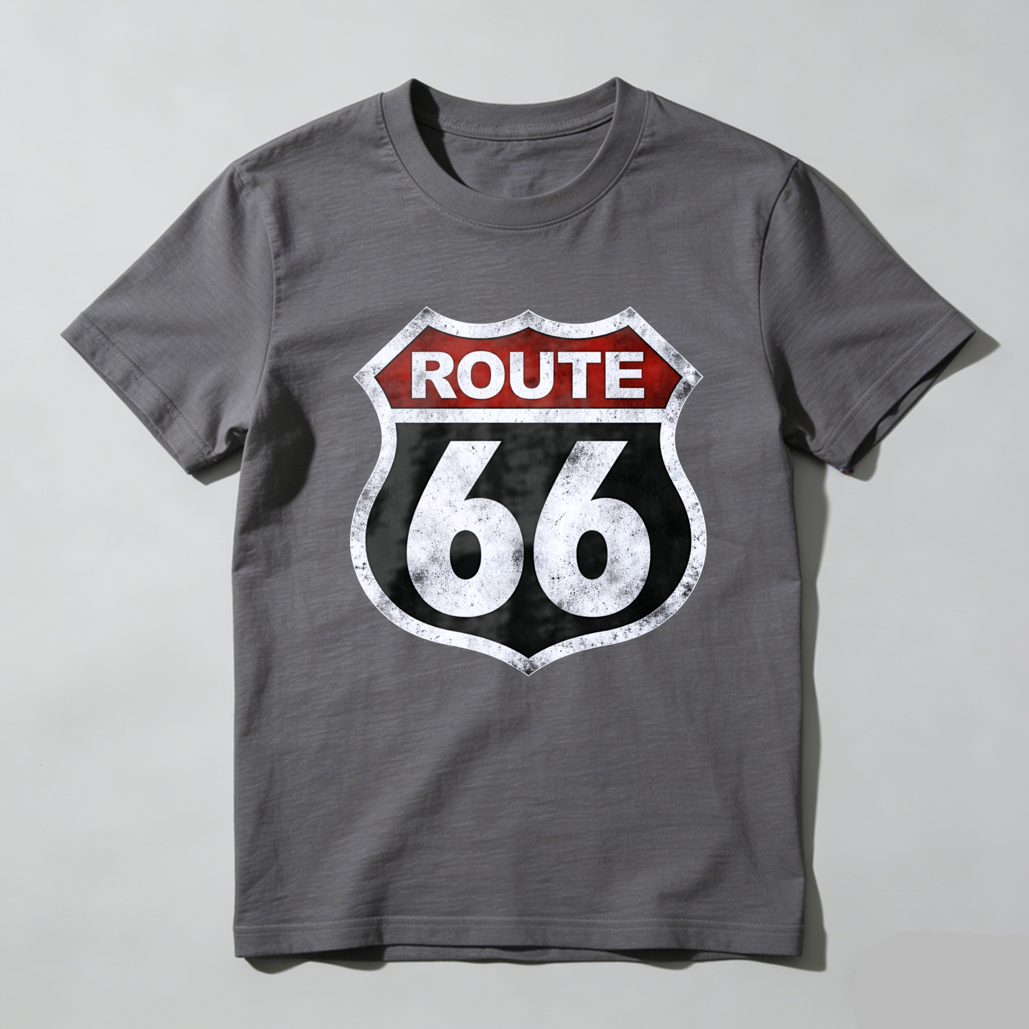 Route 66 Classic Highway Sign T-Shirt Black Vintage Road Trip Design Men Women Unisex Casual Wear
