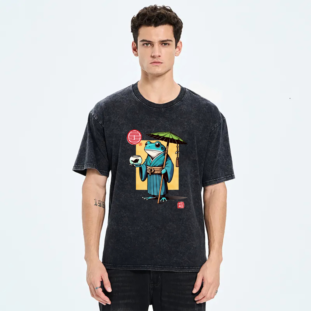 Frog In Kimono Holding Umbrella And Tea Cup tshirt 100% cotton