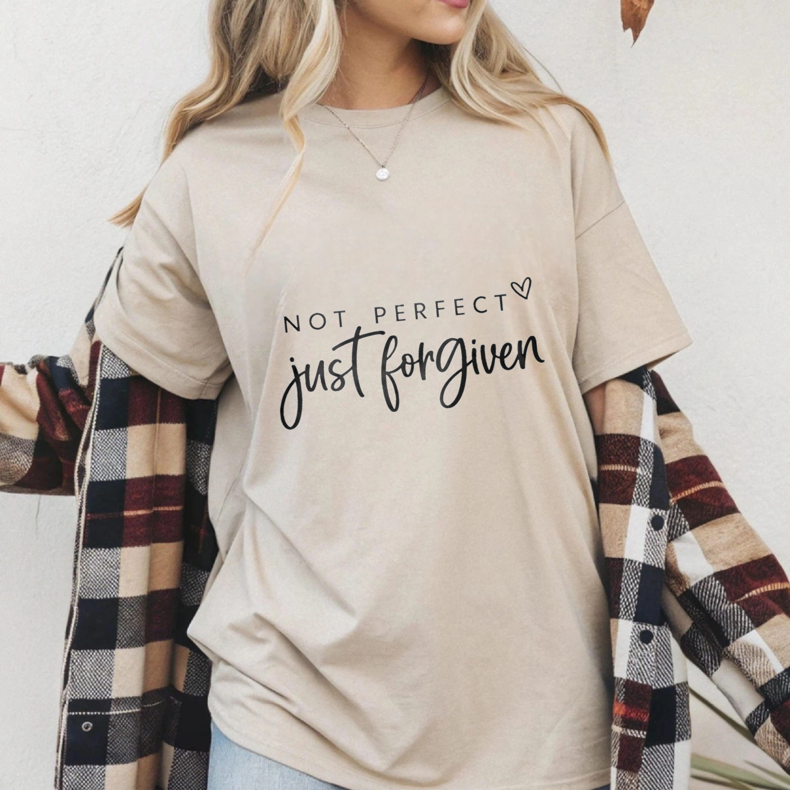 TEECURENT Not Perfect Just Forgiven Christian T Shirt Faith Inspired Religious Message For Women And Men Black Cotton Tee Top WOMEN