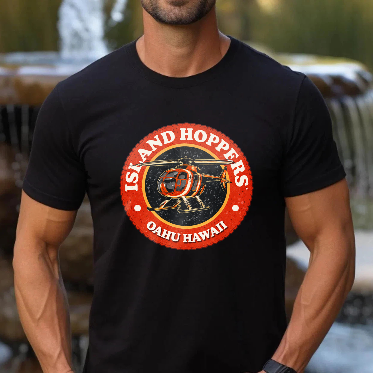 TEECURENT Island Hoppers Oahu Hawaii T-Shirt Helicopter Logo Design Black Men Women Unisex Apparel Gift Souvenir