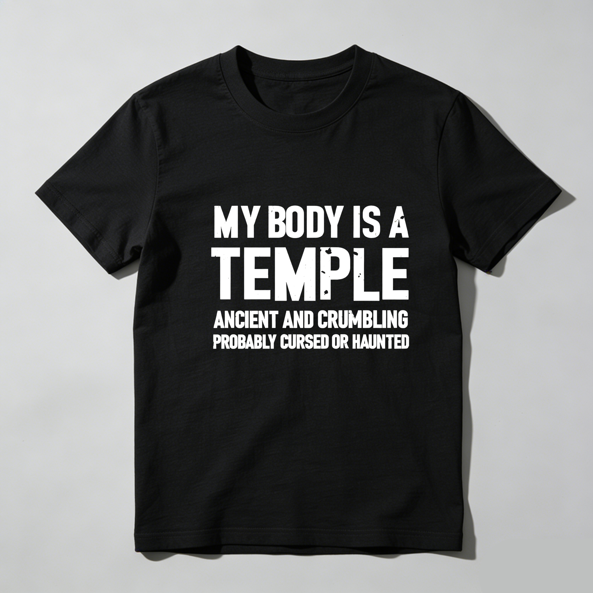 TEECURENT My Body Is A Temple Ancient And Crumbling Probably Cursed Or Haunted Pure Cotton Short Sleeve T Shirt-TeeCurent