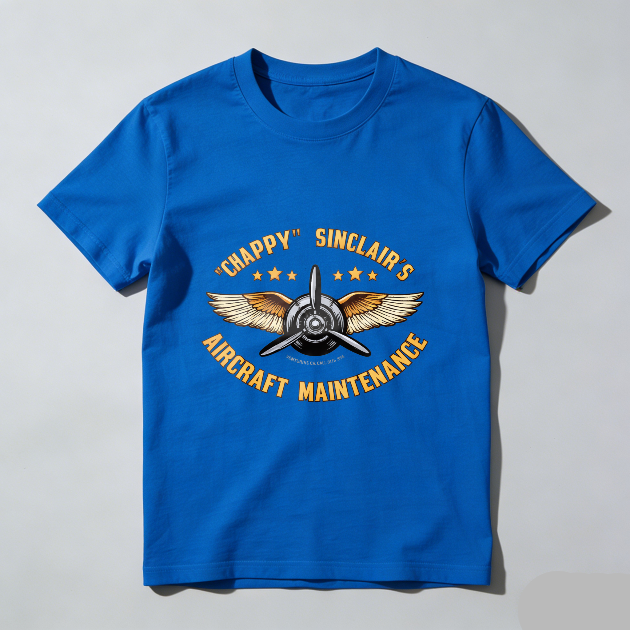 Chappy Sinclairs Aircraft Maintenance T Shirt Aviation Inspired Design With Wings And Propeller Graphic For Flight Enthusiasts