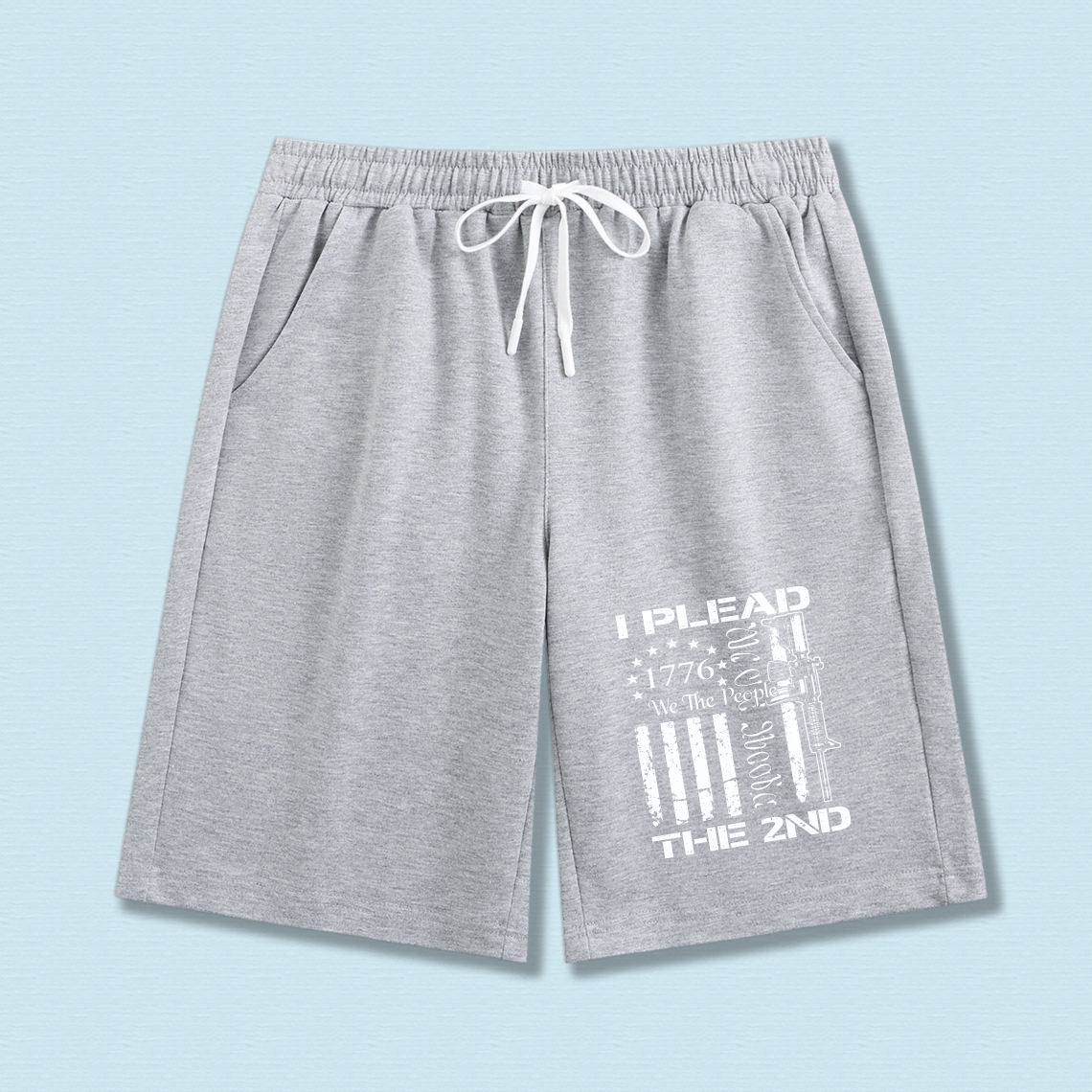 TEECURENT I Plead The 2nd Amendment Shorts Men Women Black Sweat Shorts With American Flag Design And Gun Graphic For Freedom And Independence Statement Wear