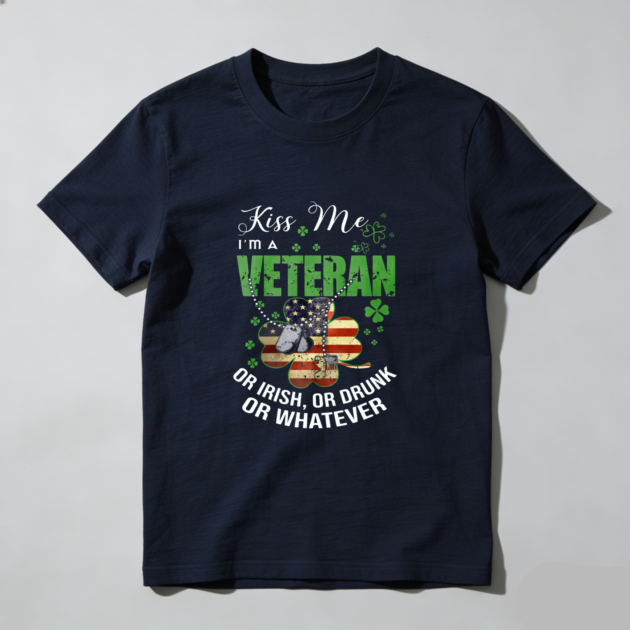 TEECURENT Kiss Me Im A Veteran Or Irish Or Drunk Or Whatever St Patrick Day T Shirt For Men And Women Patriotic Military Shamrock Design Black T Shirt