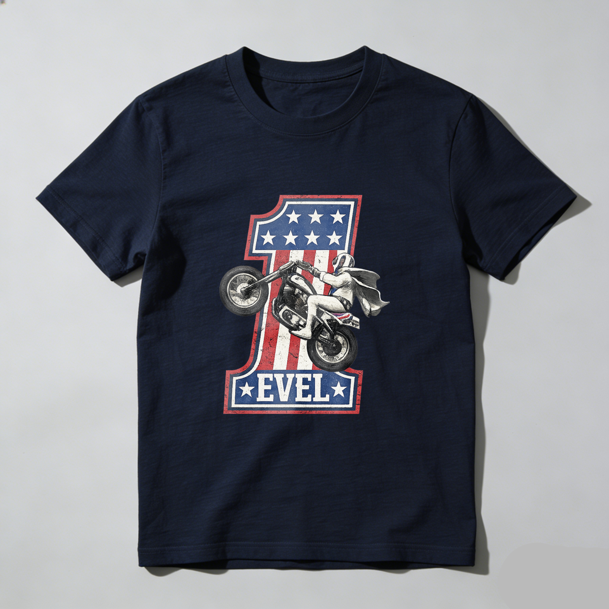 Evel Knievel American Flag Motorcycle T-Shirt Made In Usa