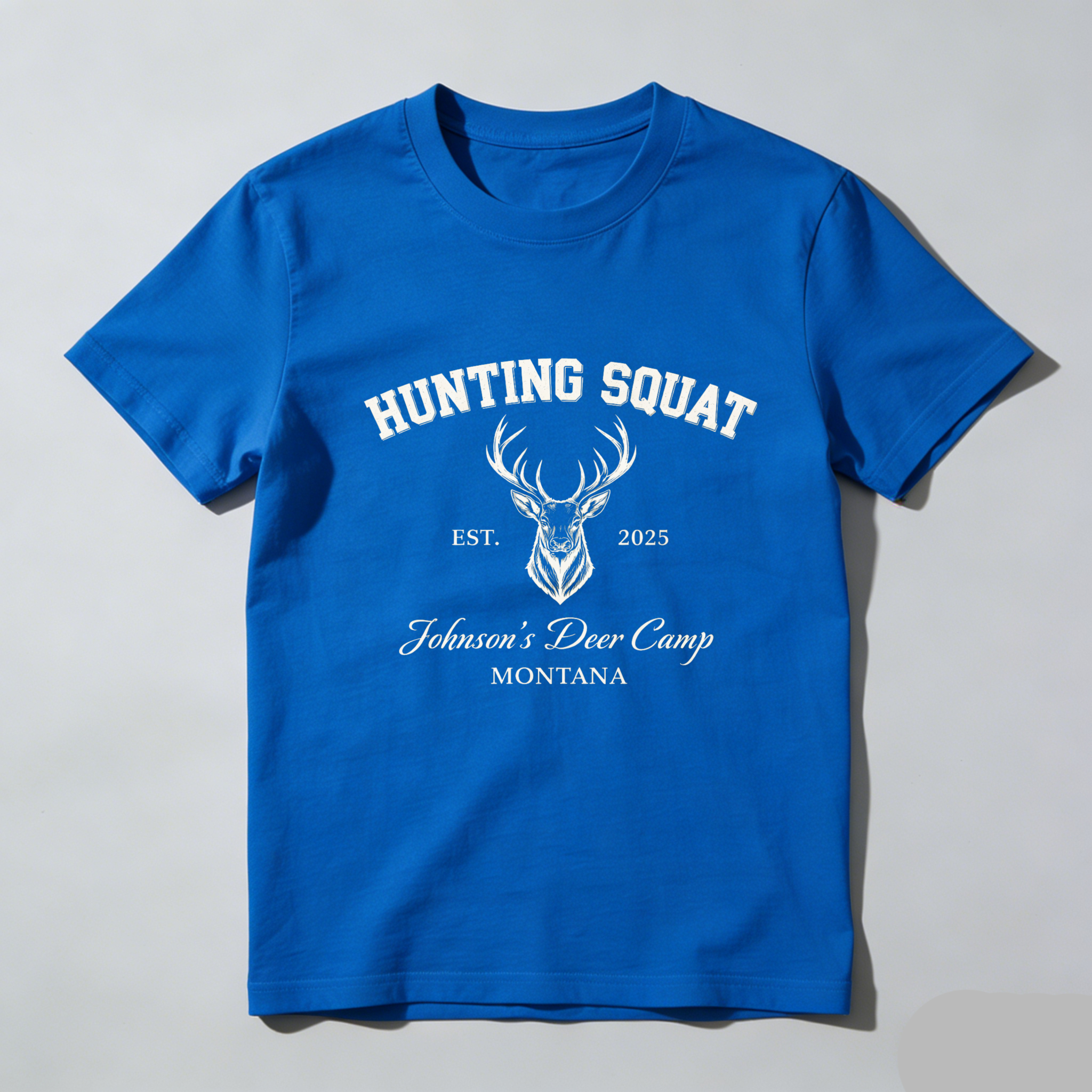 TEECURENT Hunting Squat Johnsons Deer Camp Montana Est 2025 T Shirt Black-TeeCurent