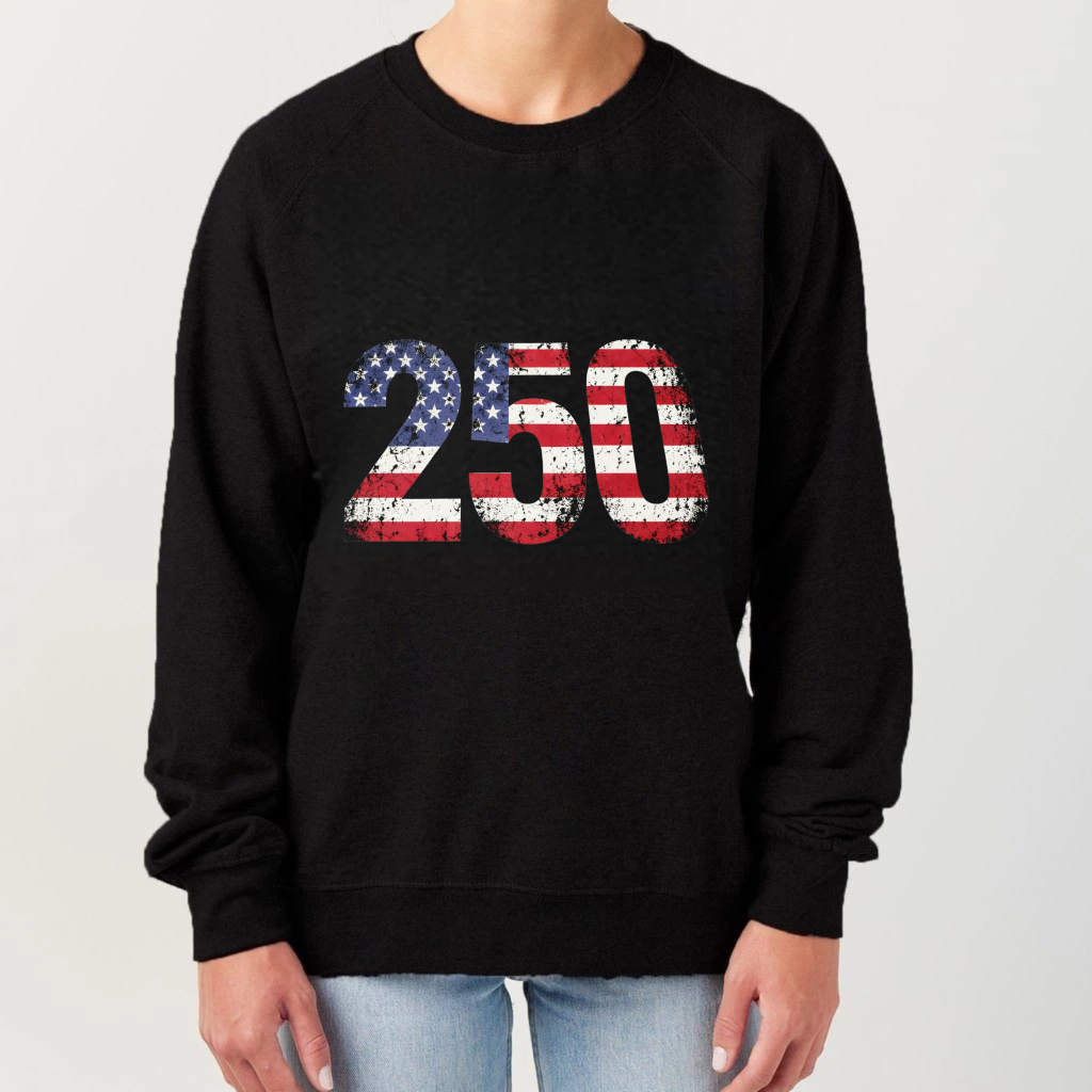 American Flag 250th Anniversary Black Sweatshirt Unisex Crewneck Pullover Long Sleeve Casual Top