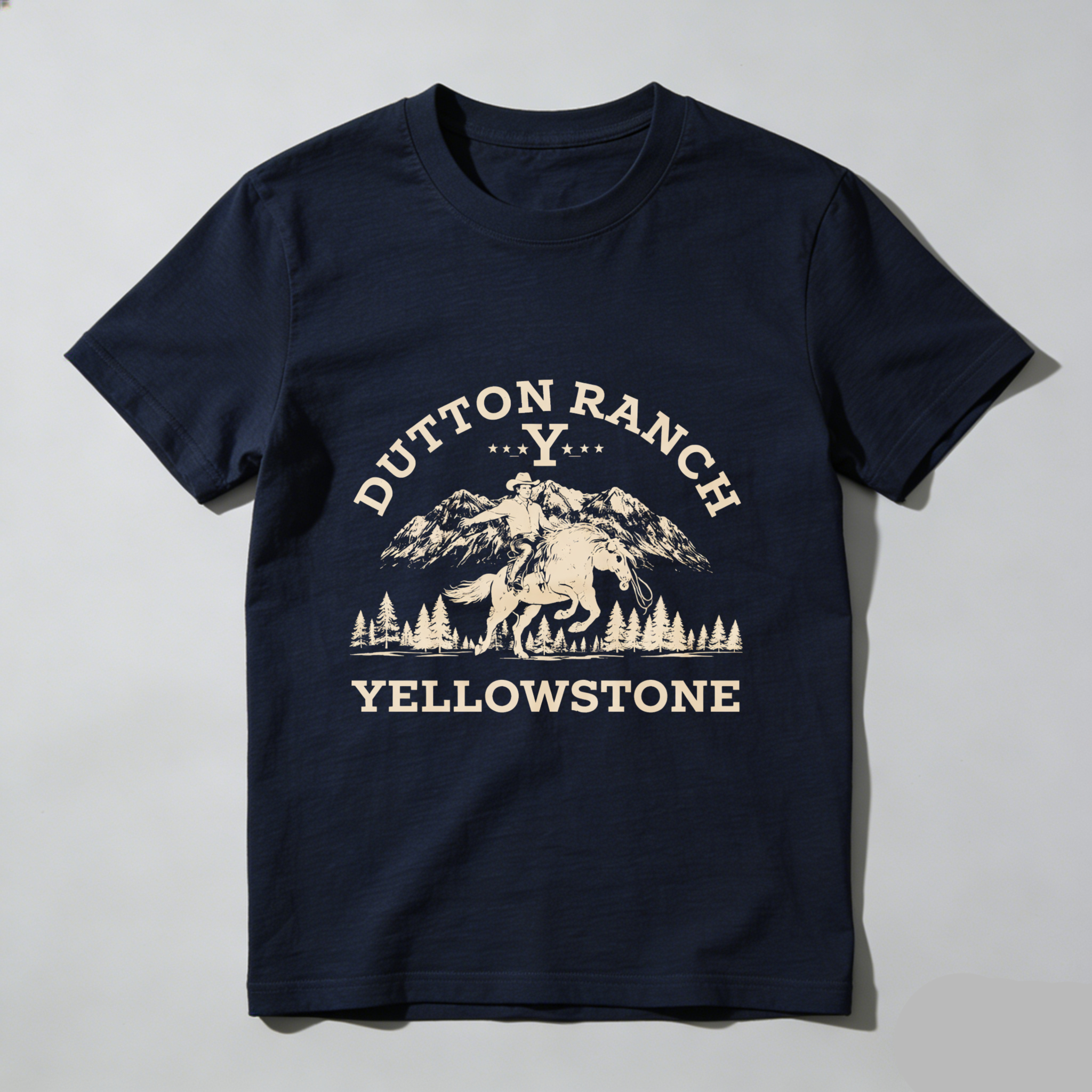 TEECURENT Dutton Ranch Yellowstone Western Cowboy Shirt Men's Black T-Shirt With Horse And Mountains Design For Outdoor Enthusiasts