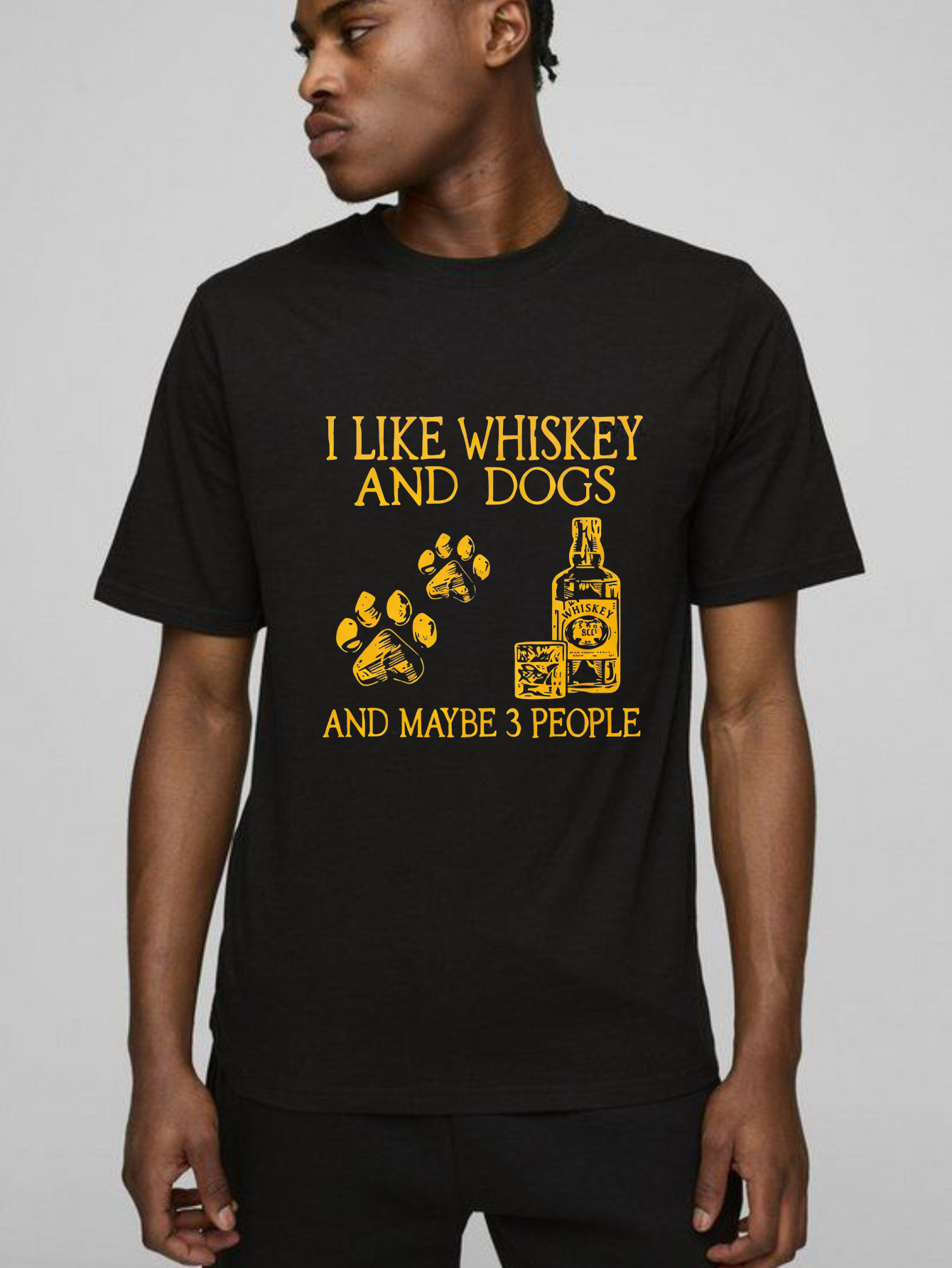 TEECURENT I Like Whiskey And Dogs And Maybe 3 People Pure Cotton Short Sleeve T Shirt-TeeCurent