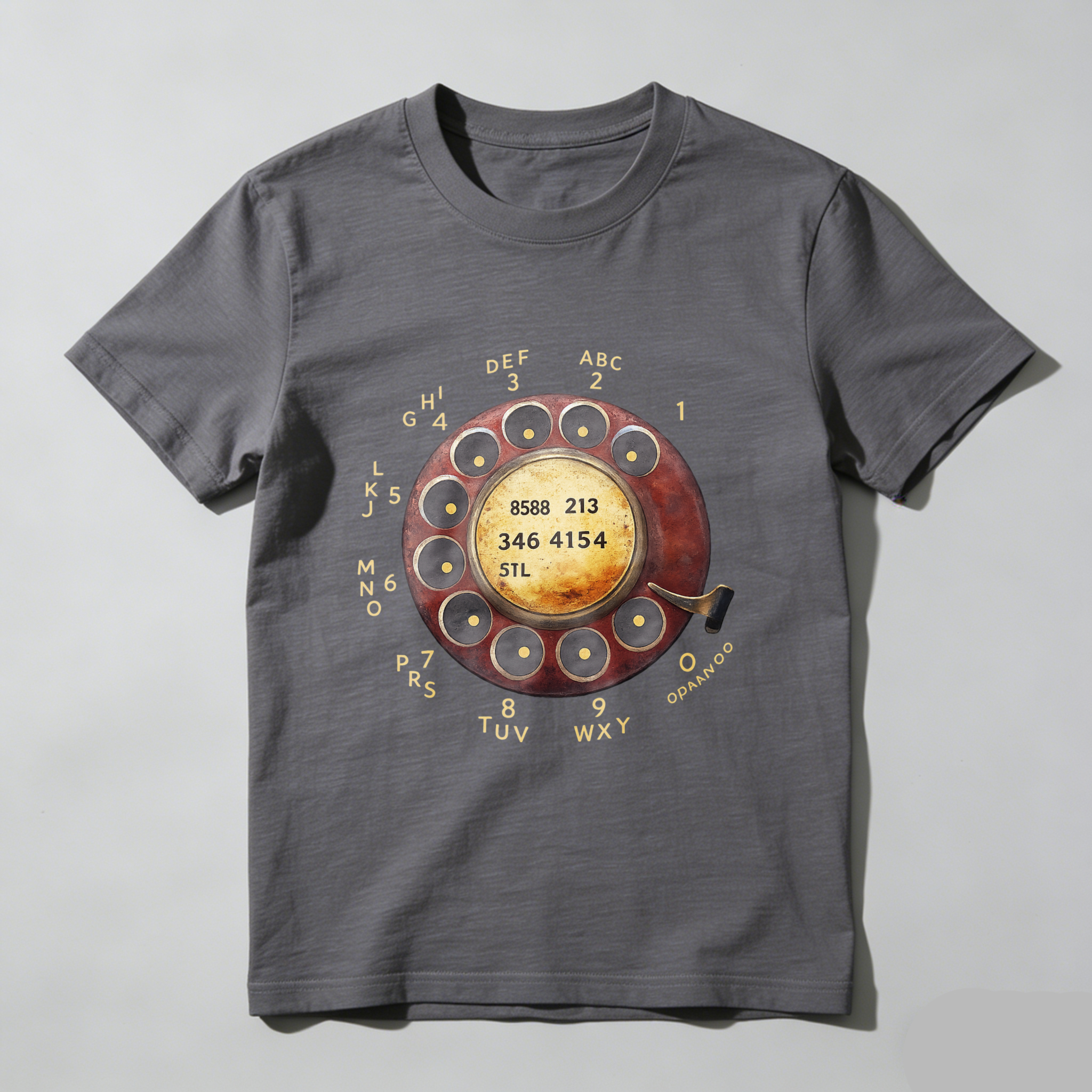 Vintage Rotary Dial Phone T-Shirt Made In Usa Retro Telephone Design Black Cotton Shirt For Men And Women Classic Communication Theme Gift Idea
