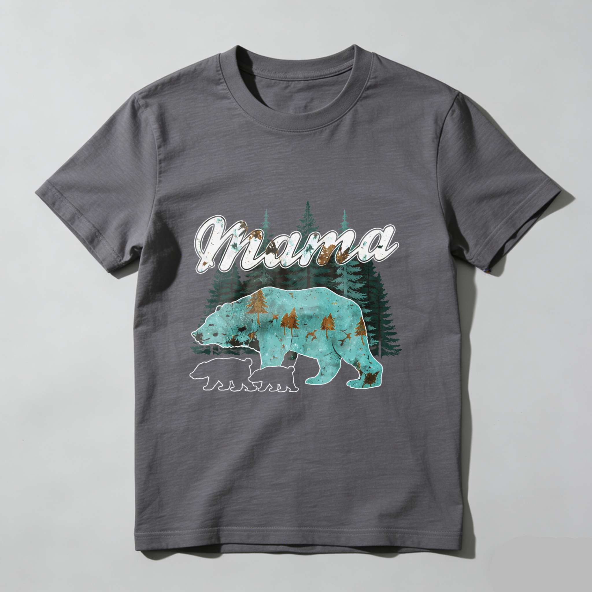 TEECURENT Mama Bear Forest Design Black T Shirt For Women And Men Nature Inspired Graphic Tee With Bear And Trees Pattern Casual Wear WOMEN