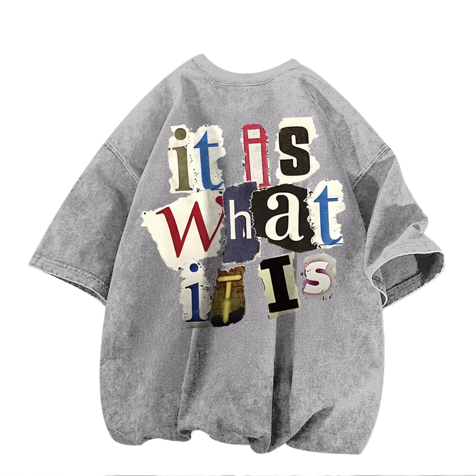 Men's Graphic Tees Funny Letter Print Vintage Oversize T Shirts Acid Wash Shirt Streetwear Rapper Casual Tee Top