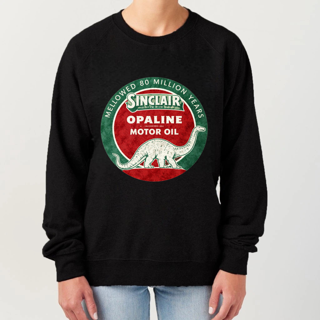 TEECURENT Sinclair Opaline Motor Oil Dinosaur Logo Sweatshirt Black Unisex Crewneck Pullover Long Sleeve Casual Top