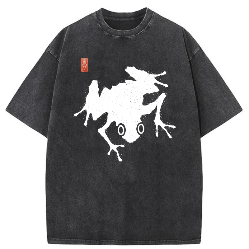 White Frog Silhouette With Red Stamp tshirt 100% cotton