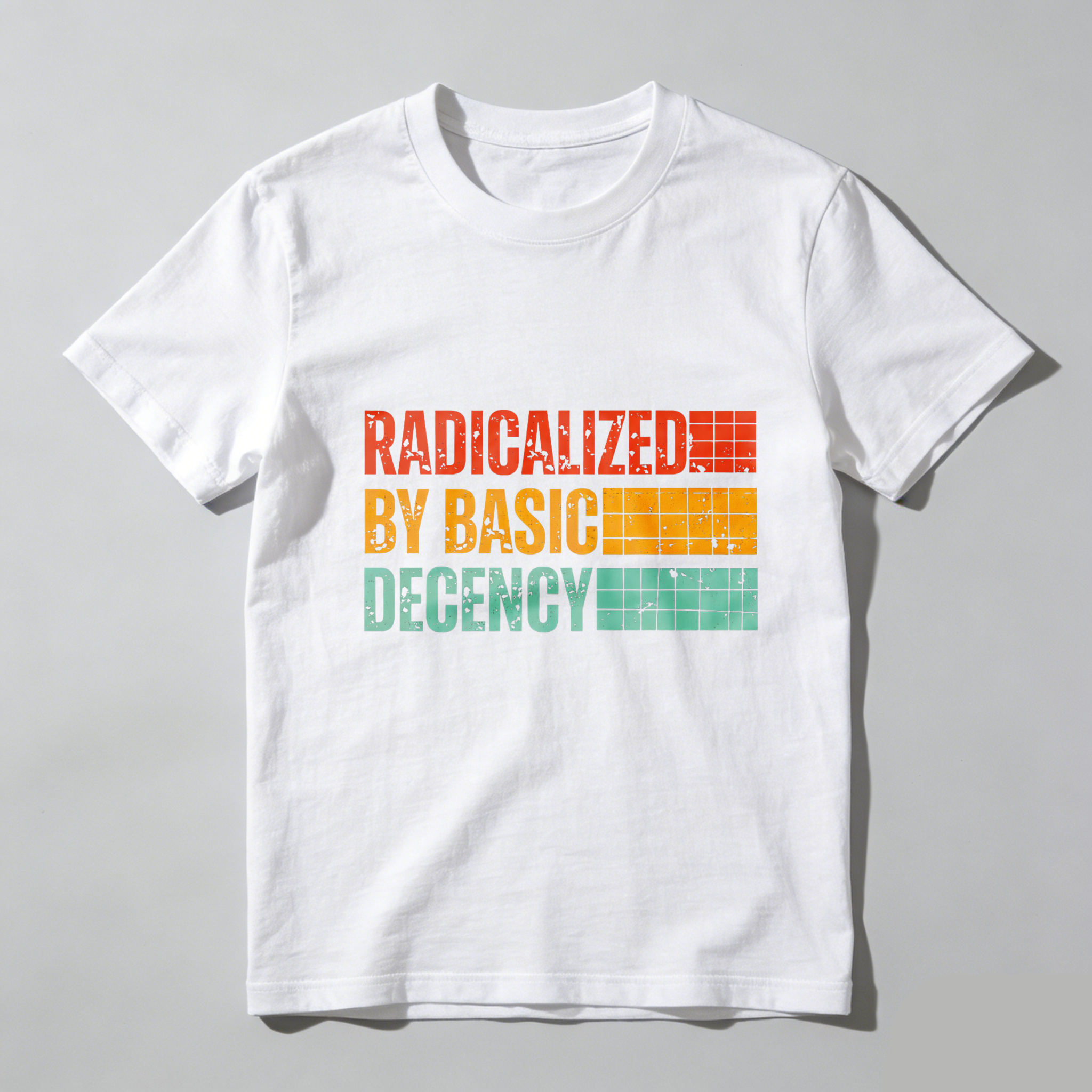 TEECURENTRadicalized By Basic Decency T Shirt Retro Style Color Block Design Black Cotton Tee Men Women Unisex Fashion Statement Apparel-TeeCurent