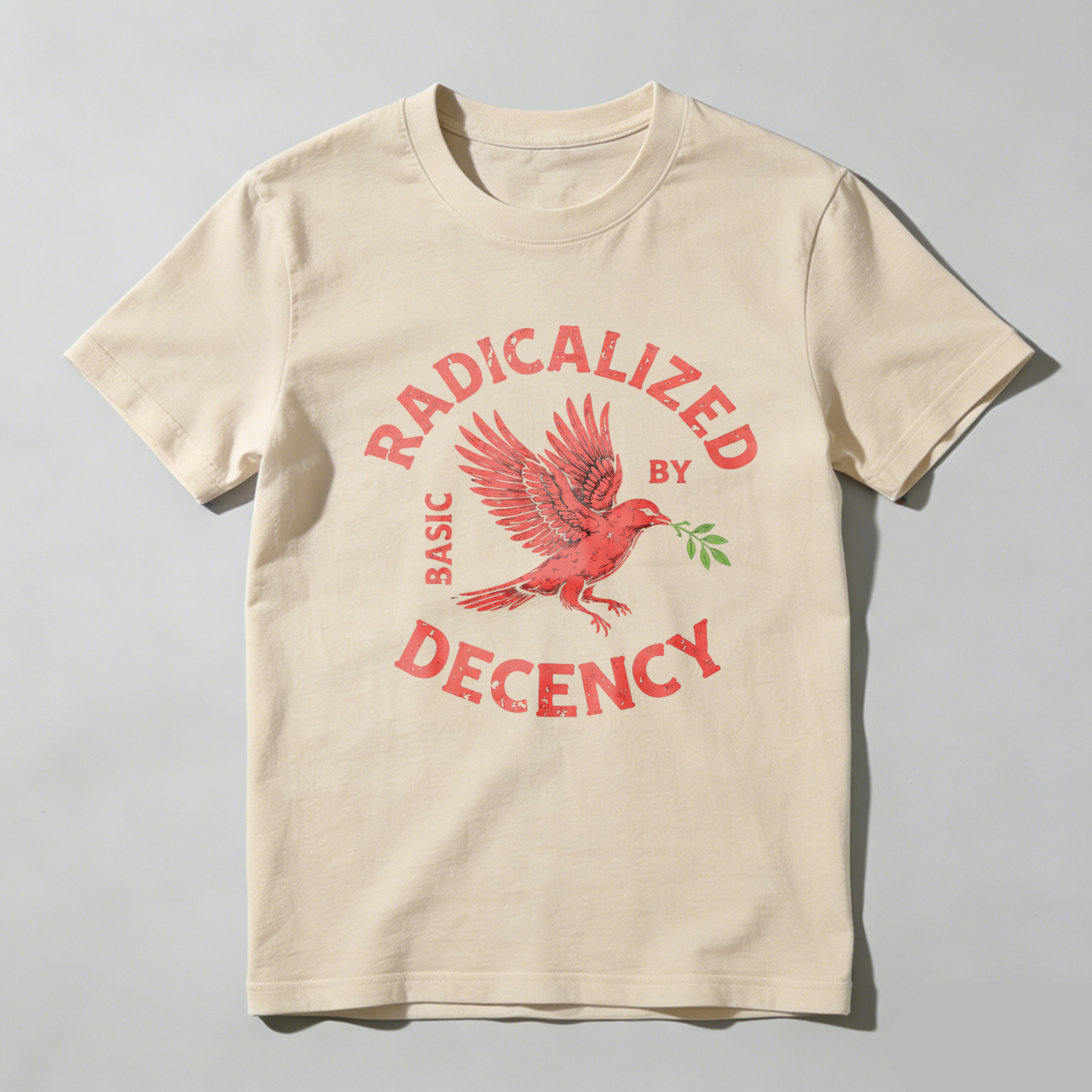 TEECURENTRadicalized By Basic Decency T Shirt With Bird And Olive Branch Design Black Men Women Unisex Apparel-TeeCurent