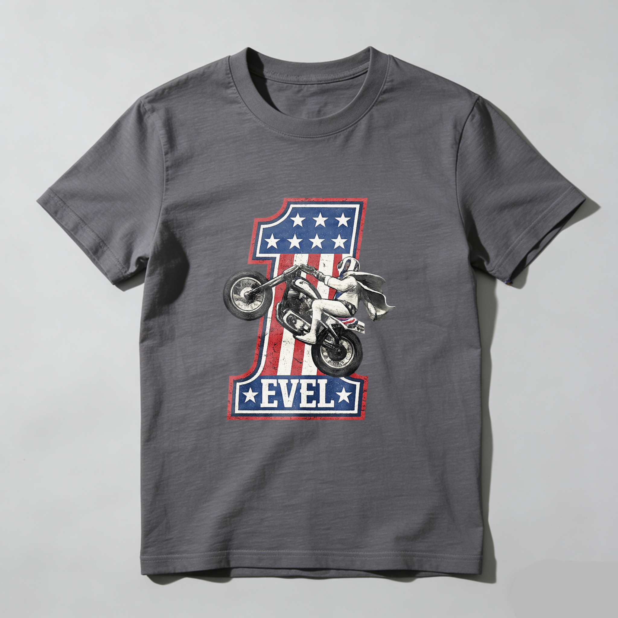 Evel Knievel American Flag Motorcycle T-Shirt Made In Usa