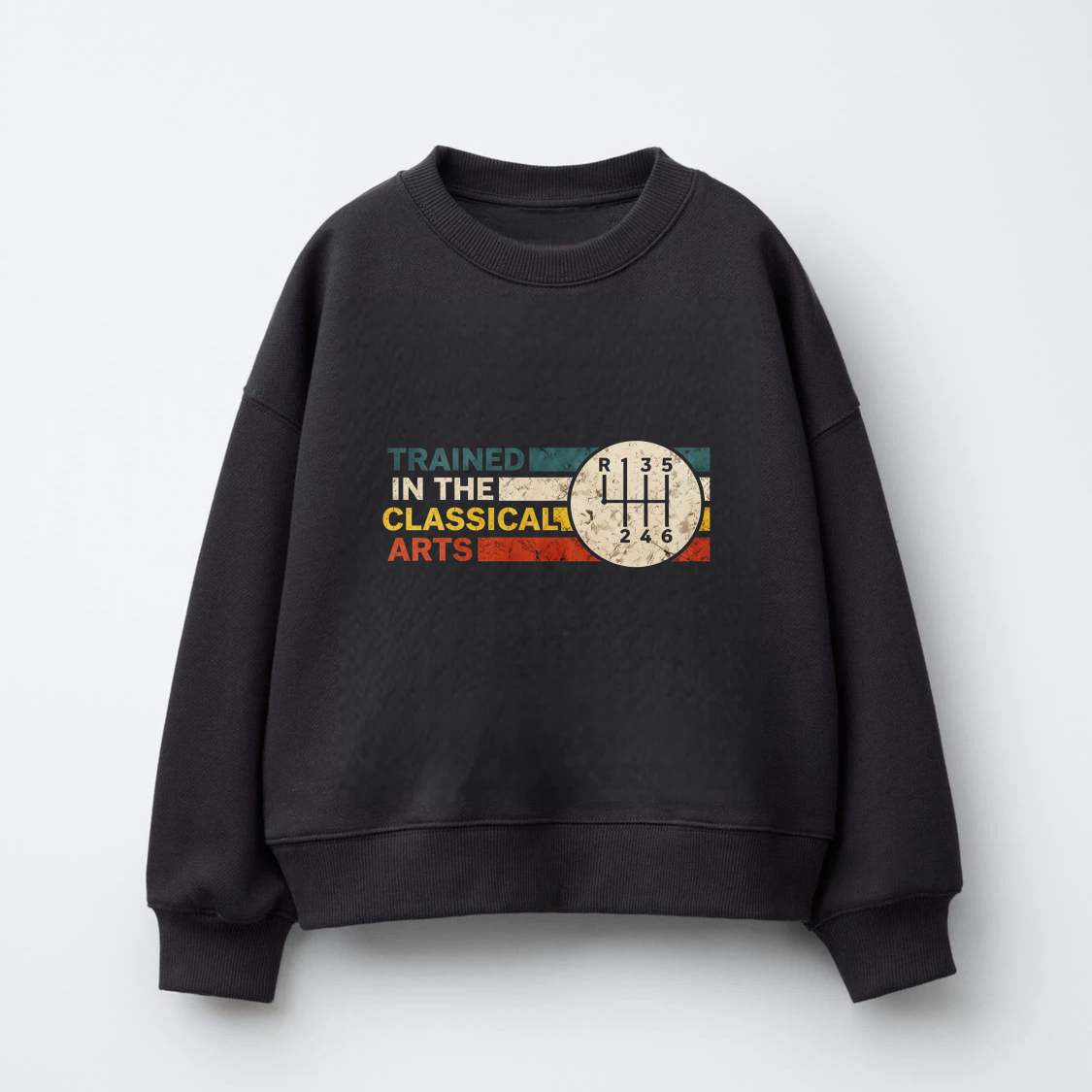 TEECURENT Trained In The Classical Arts Sweatshirt With Gear Shift Design Black Crewneck Pullover