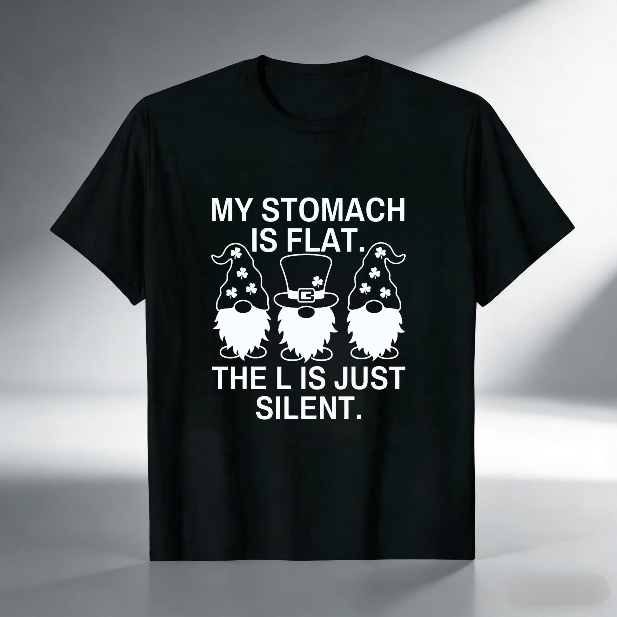 TEECURENT My Stomach Is Flat The L Is Just Silent Gnomes Funny T-Shirt