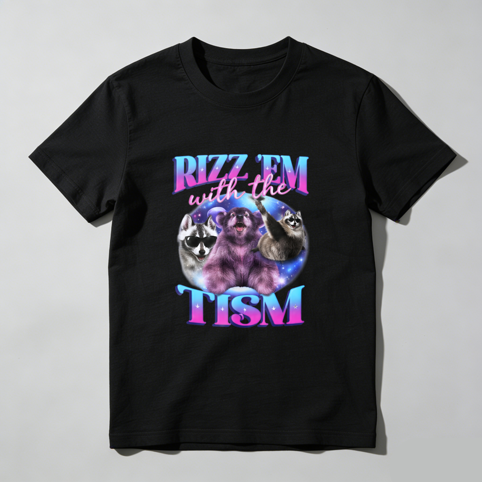 Rizz Em With The Tism Funny Animal Shirt Galaxy Design Black T-Shirt