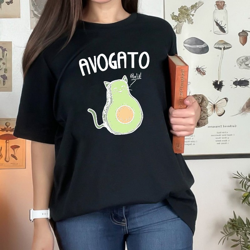 Avocado Cat With Hola Text Unisex Classic T-shirt