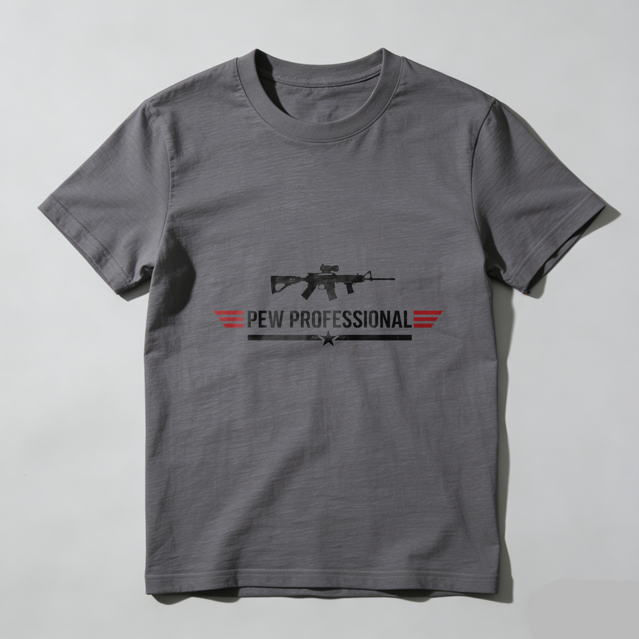 TEECURENT Pew Professional T Shirt With Rifle Graphic Design For Gaming And Military Enthusiasts