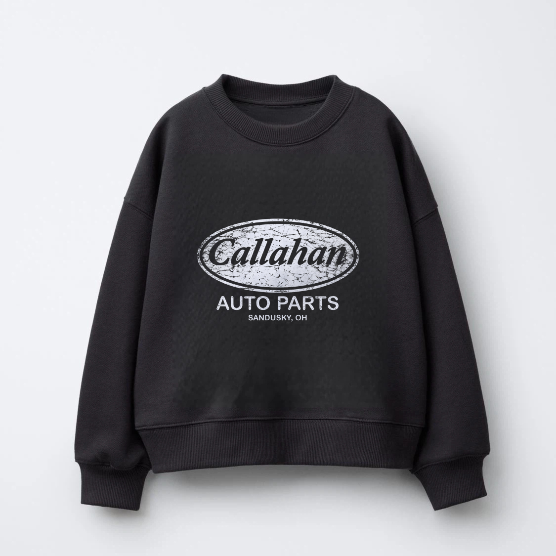 TEECURENT Callahan Auto Parts Sweatshirt Black Oversized Crewneck Pullover Sandusky Oh Vintage Logo Design