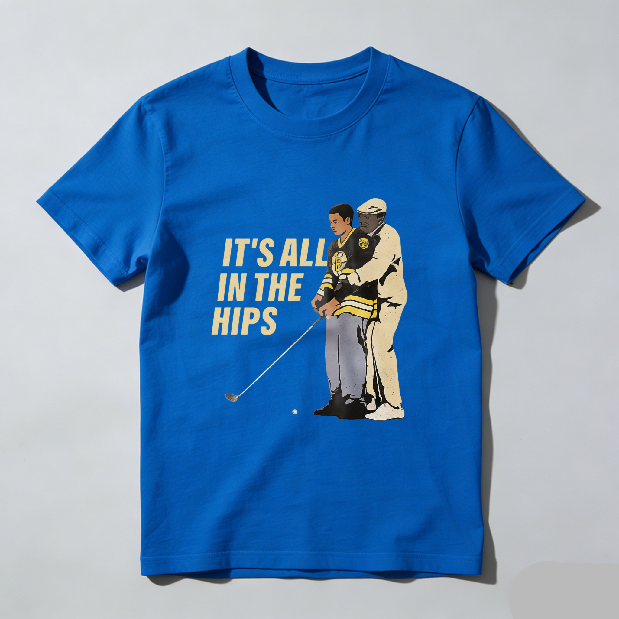 TEECURENT It All In The Hips Golf T-Shirt With Golfer And Coach Graphic Design For Men And Women Casual Wear
