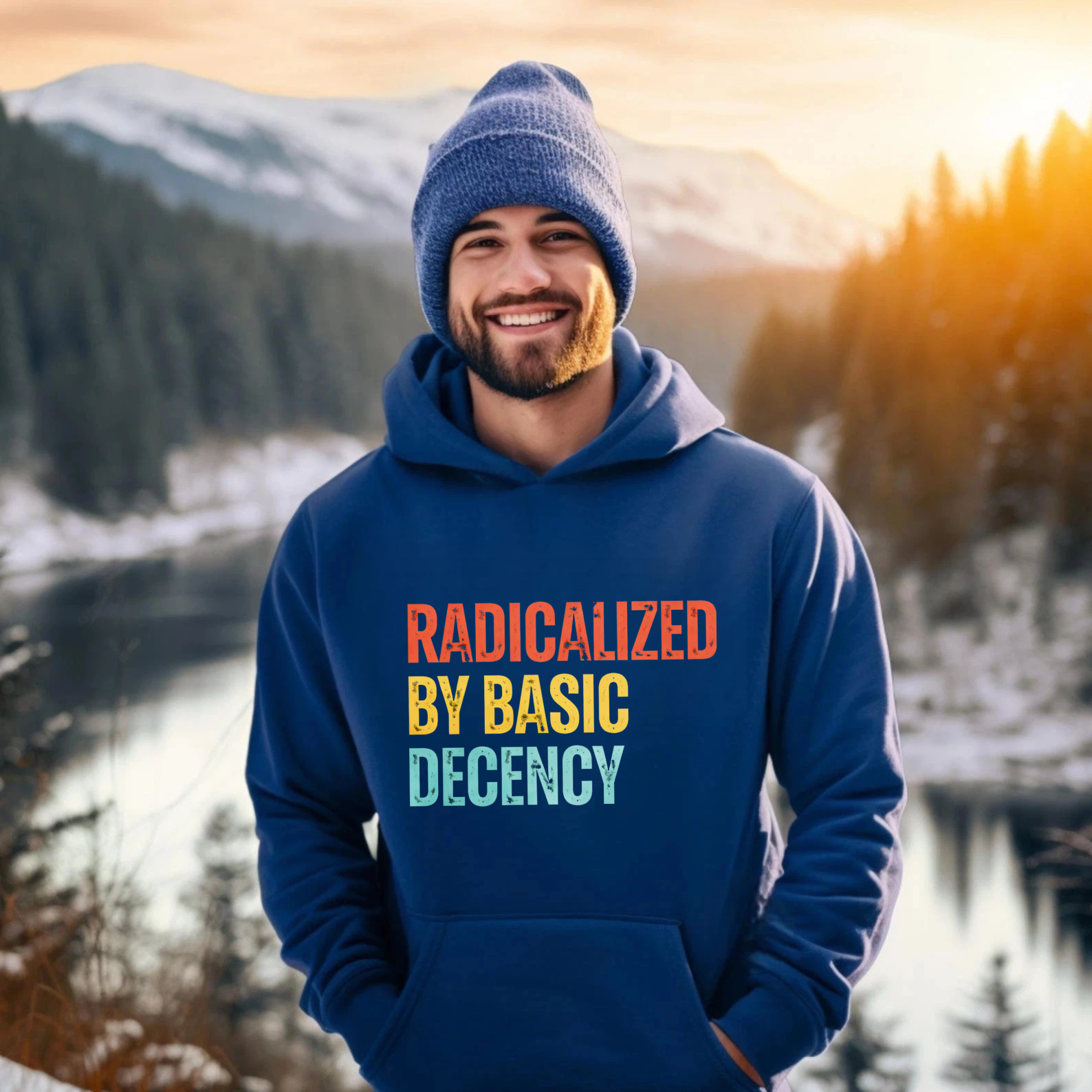 TEECURENT Gildan Radicalized By Basic Decency Hoodie Sweatshirt Black Unisex Casual Wear Statement Graphic Pullover Coat