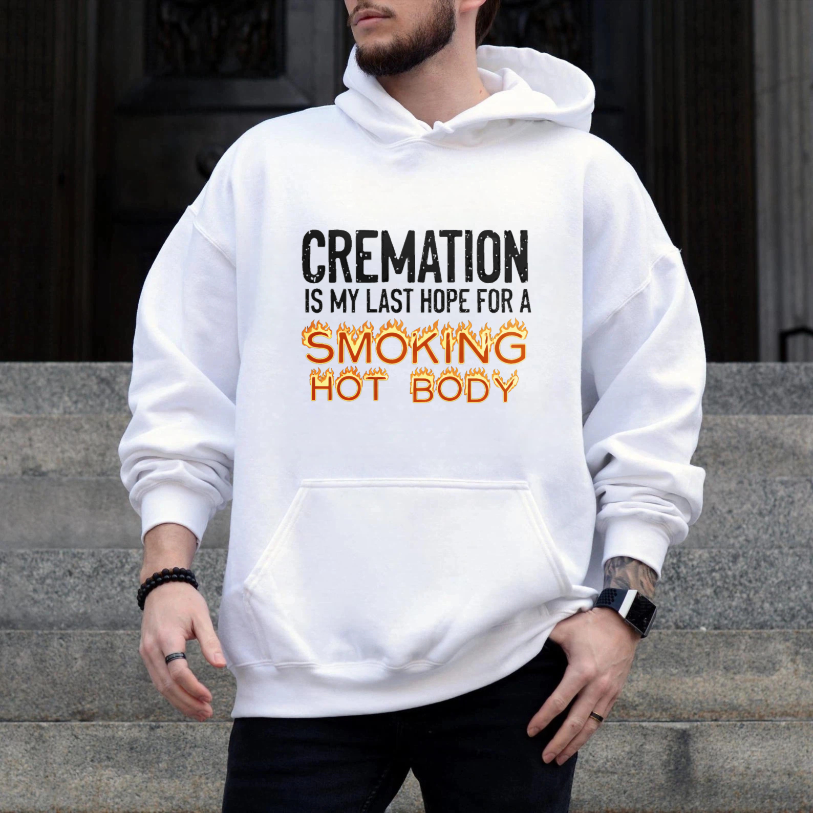 TEECURENT Gildan Cremation Is My Last Hope For A Smoking Hot Body Hoodie Sweatshirt Funny Sarcastic Humor Gift For Men Women Unisex Casual Wear