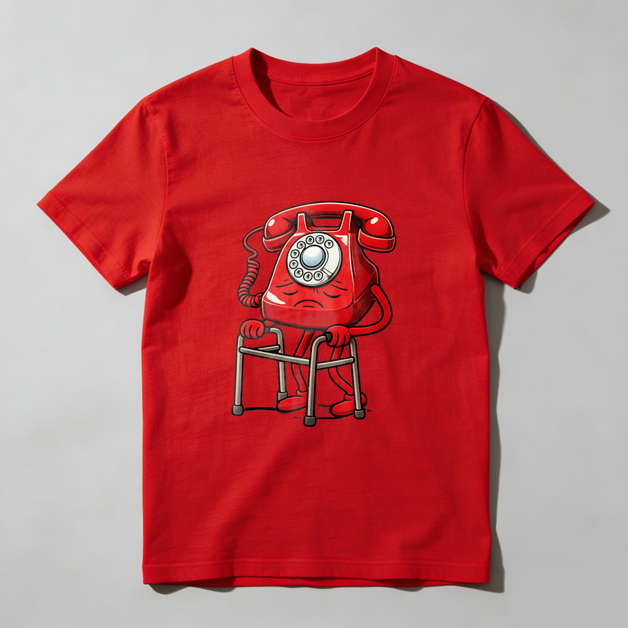 Red Vintage Telephone With Crutches T-Shirt Made In Usa