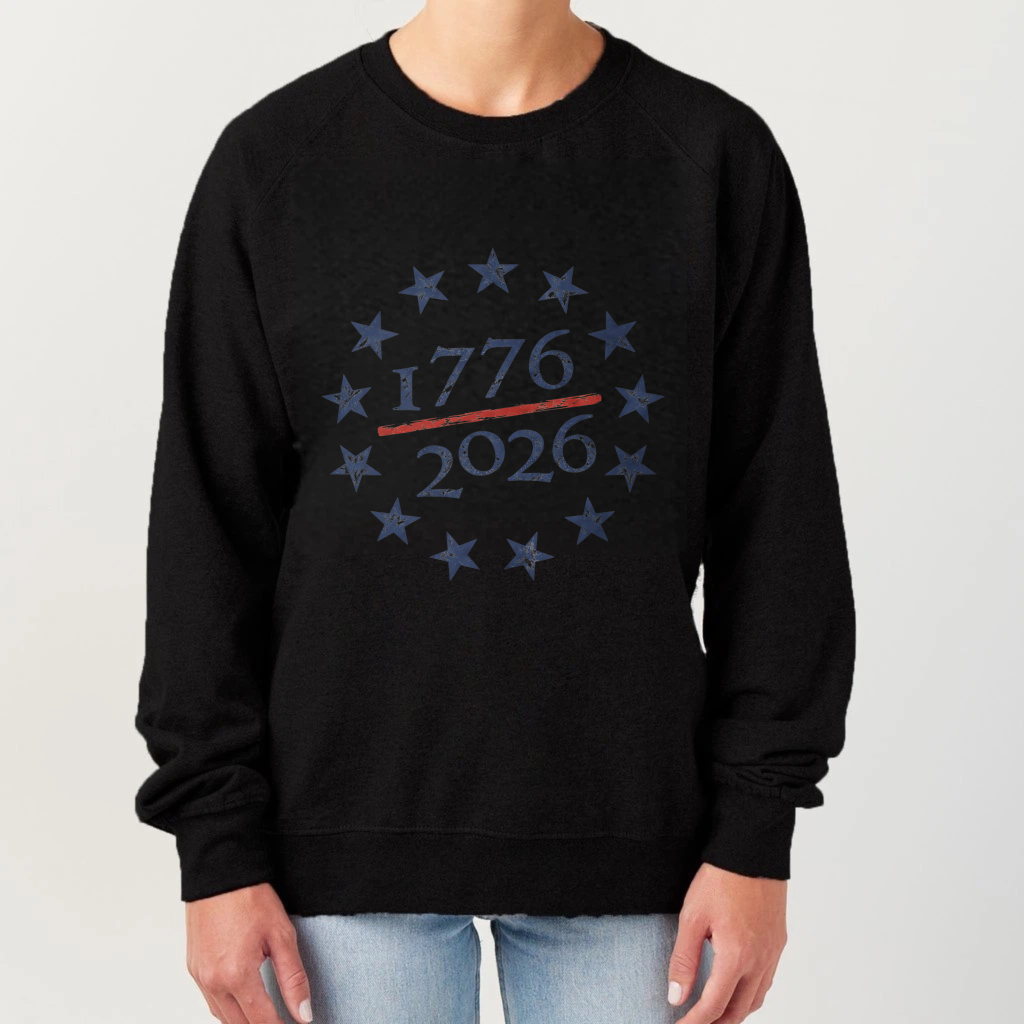 Black Sweatshirt 1776 2026 Stars And Stripes American Independence Day Celebration Apparel Unisex Casual Top