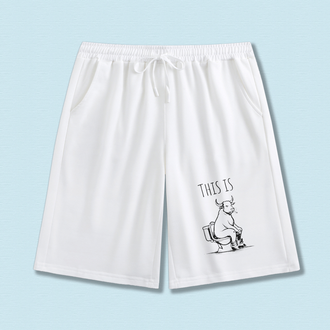 TEECURENT This Is Bull Funny Cow On Toilet Graphic Print Men's Shorts Casual Drawstring Athletic Wear