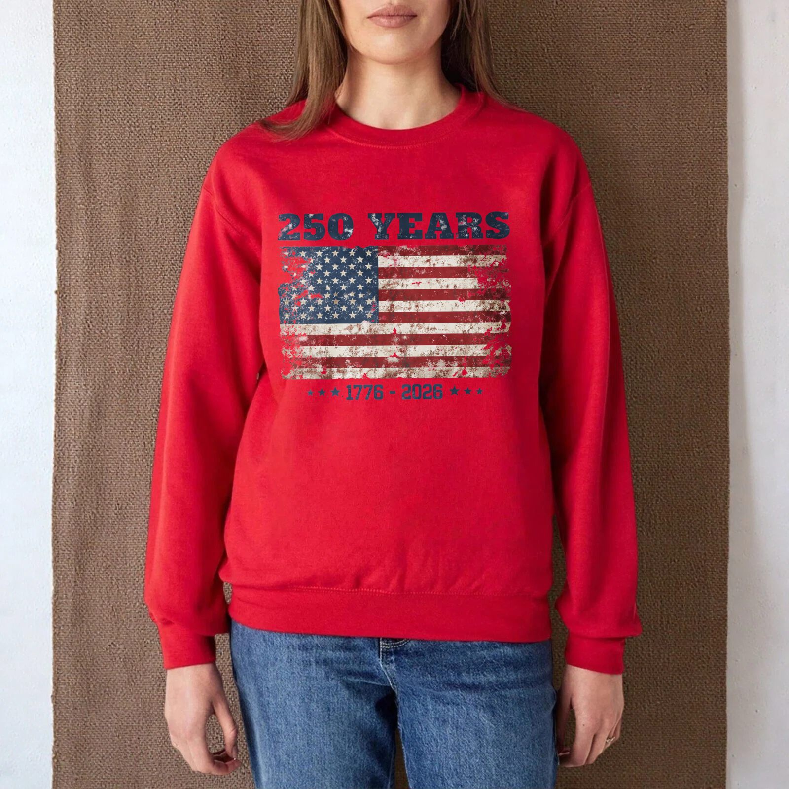250 Years American Flag Usa Independence Day 1776 2026 Sweatshirt Unisex Crewneck Pullover Long Sleeve Casual Top