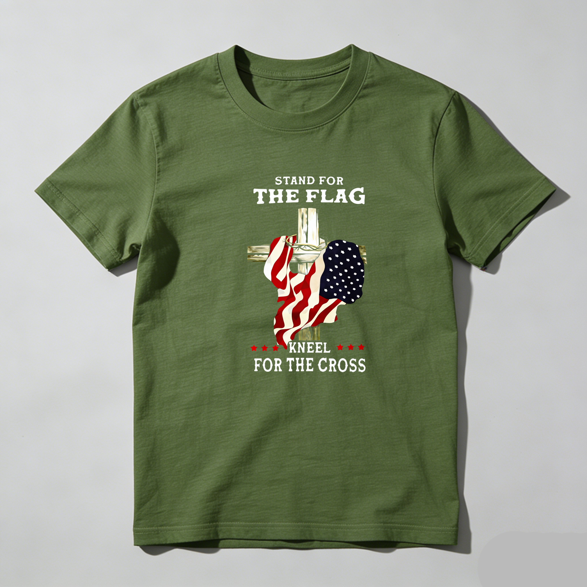 TEECURENT Stand For The Flag Kneel For The Cross Pure Cotton Short Sleeve T Shirt-TeeCurent