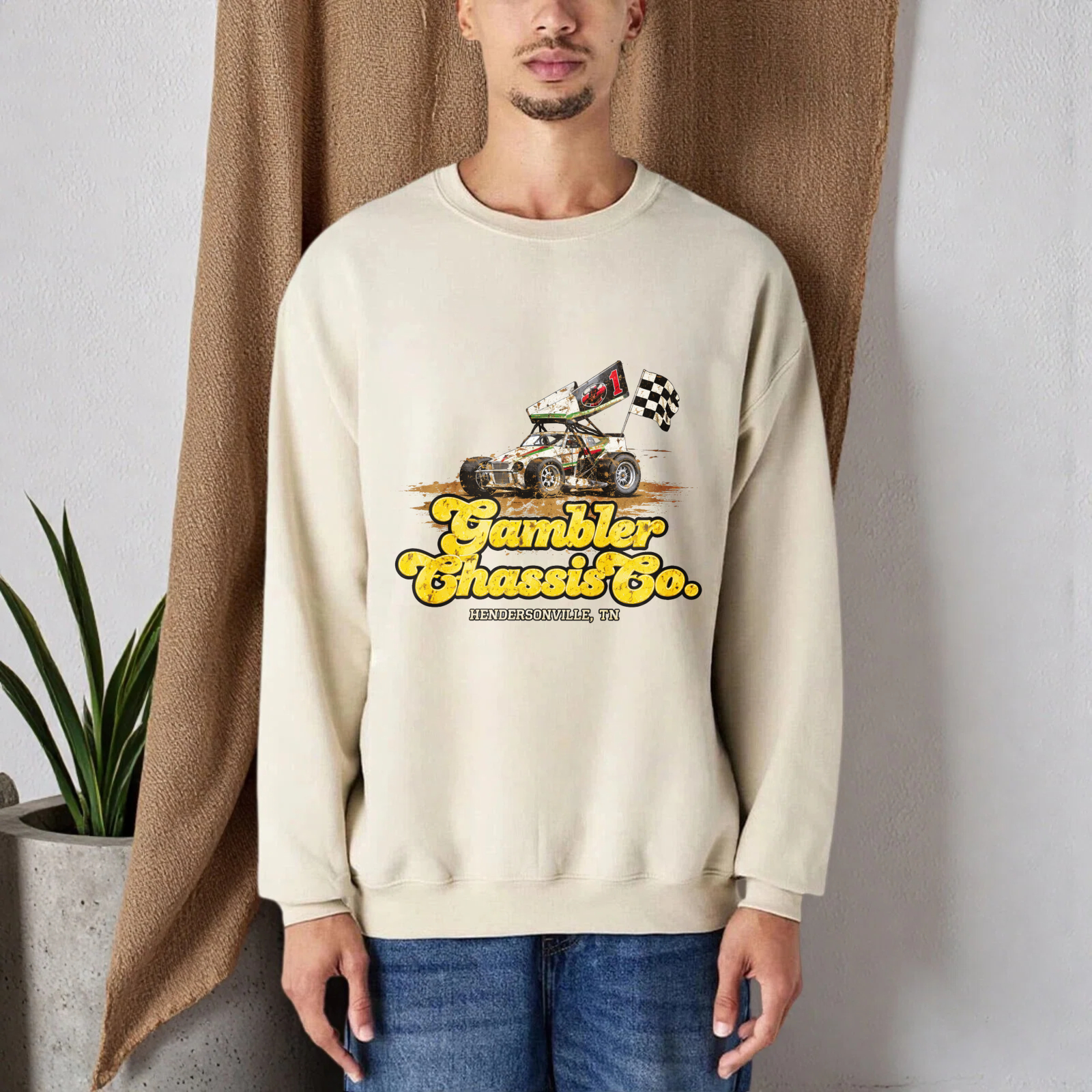 TEECURENT Gambler Chassis Co Racing Car Sweatshirt Hendersonville Tn Vintage Style Graphic Pullover Black Crewneck Long Sleeve Top