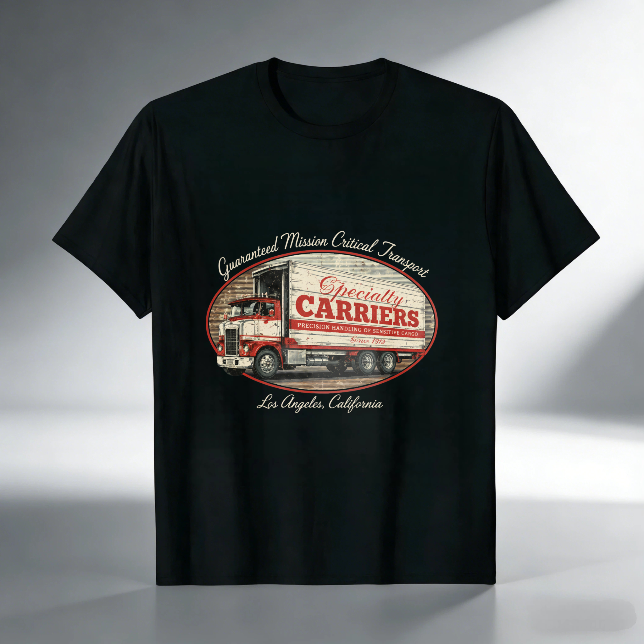 Specialty Carriers Guaranteed Mission Critical Transport Los Angeles California Trucking T-Shirt
