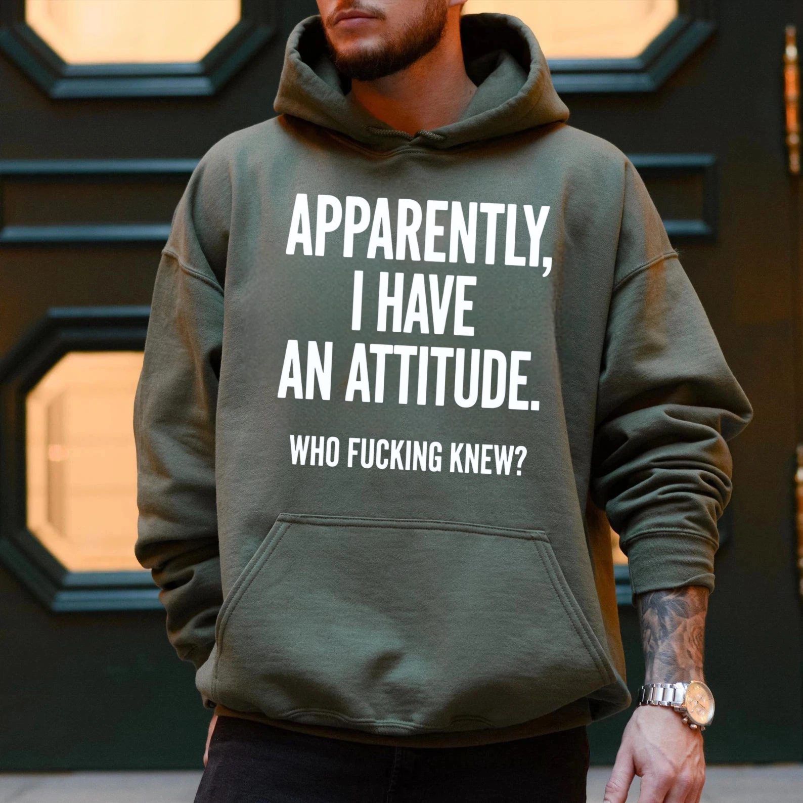 TEECURENT Gildan Apparently I Have An Attitude Who Fucking Knew Hoodie Sweatshirt Black Casual Wear For Men Women Funny Sarcasm Statement Pullover Top