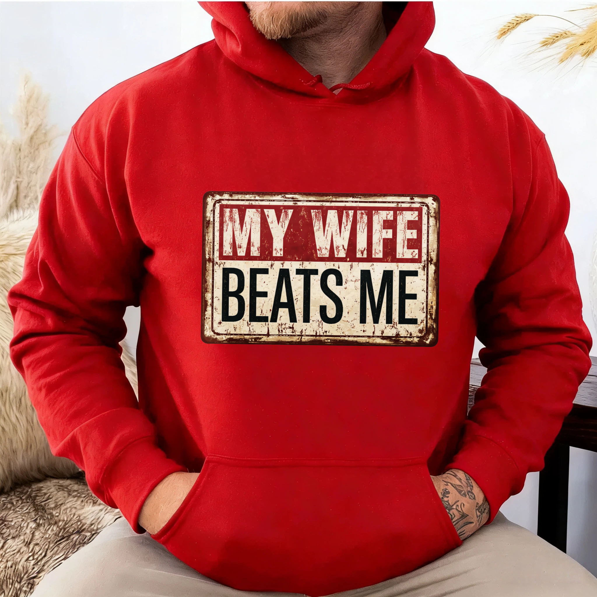 TEECURENT Gildan My Wife Beats Me Hoodie Funny Couple Shirt For Men Women Gift Sweatshirt Casual Wear