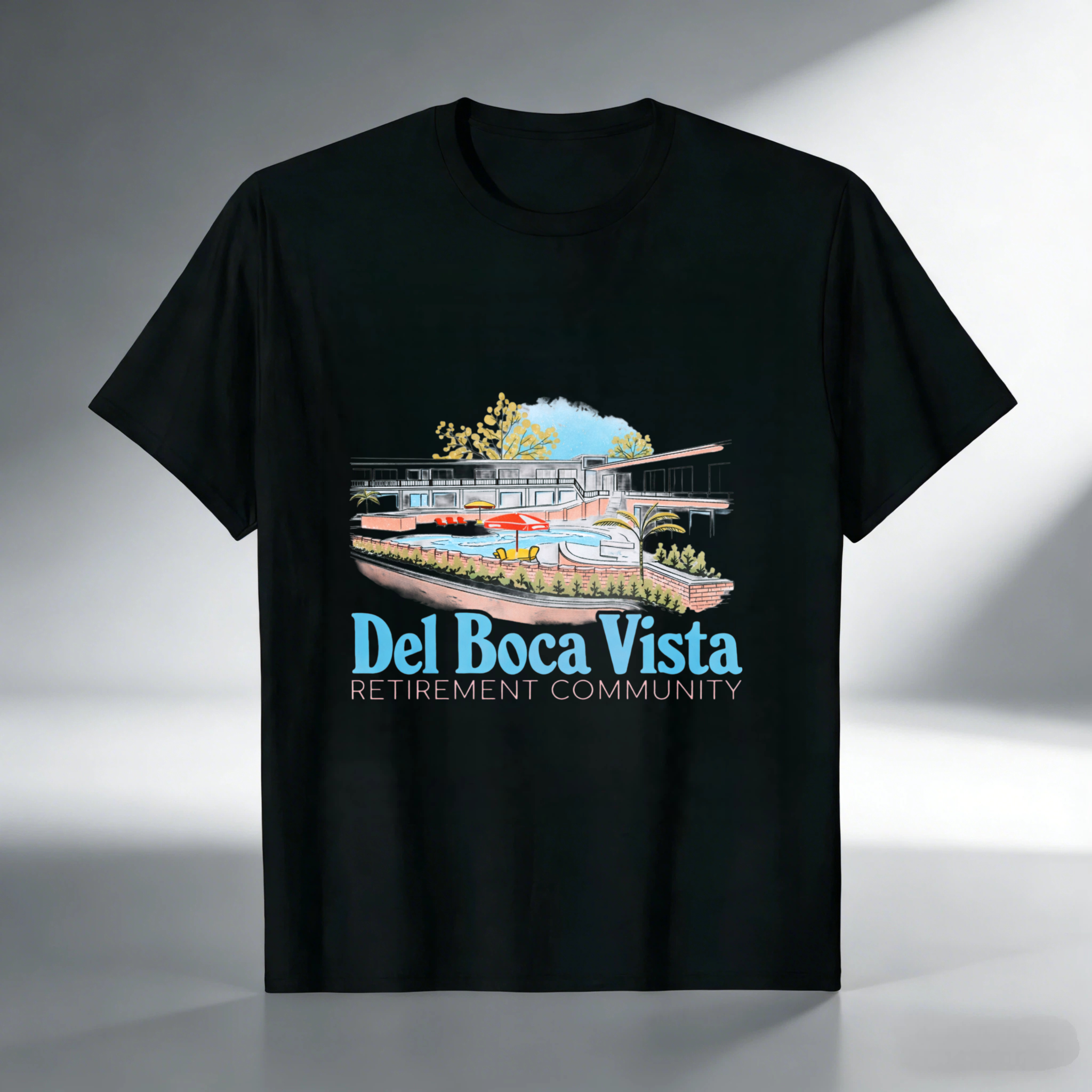 TEECURENT Del Boca Vista Retirement Community T Shirt Men Women Casual Wear Graphic Tee Summer Pool Resort Lifestyle Apparel