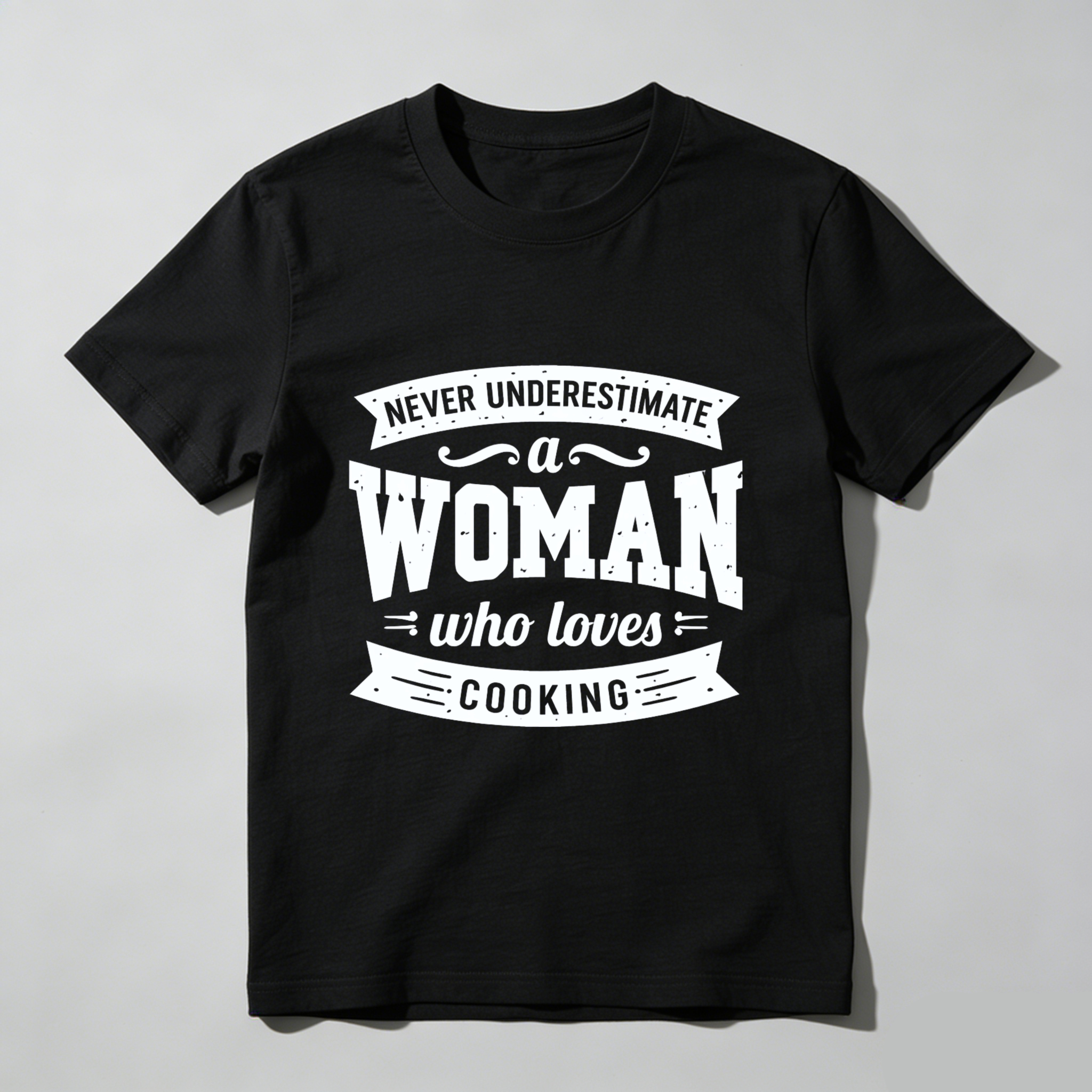 TEECURENT Never Underestimate A Woman Who Loves Cooking T Shirt For Women Chef Gift Cooking Lover Apparel Black Tee WOMEN