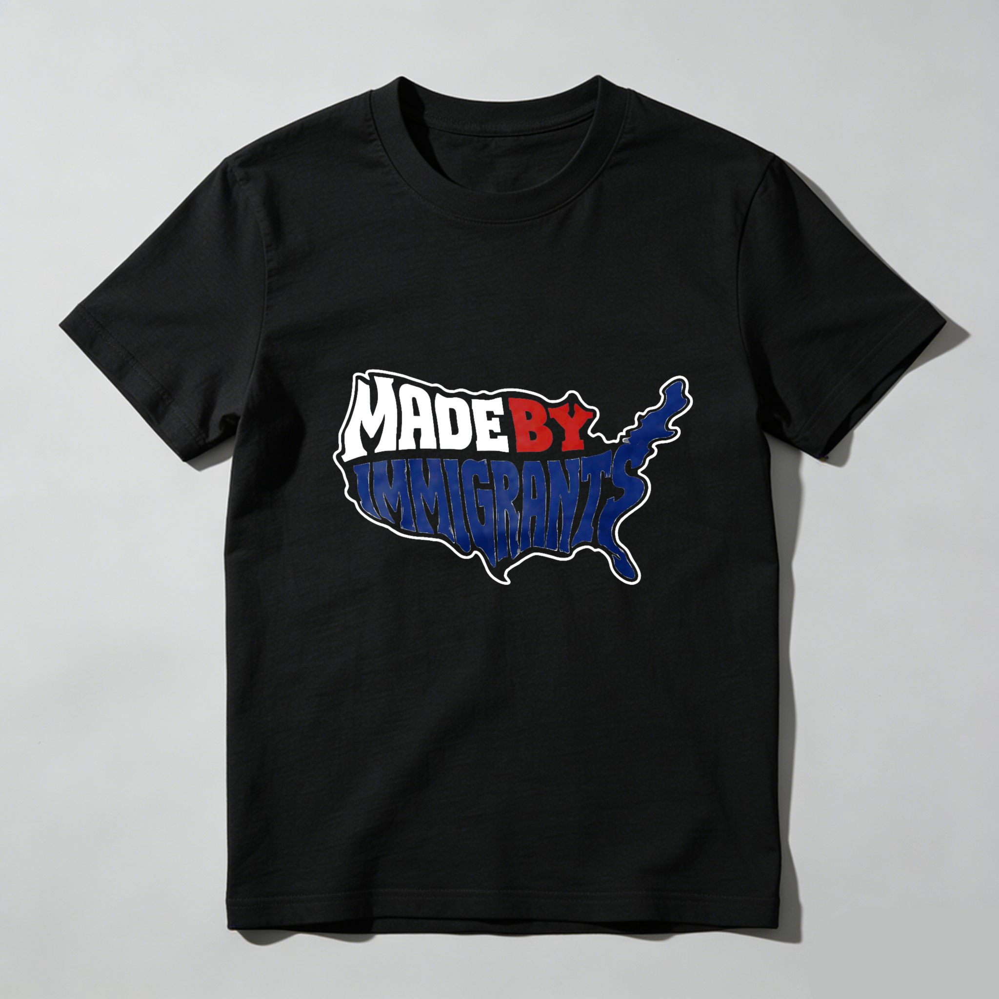 TEECURENTMade By Immigrants Usa Map T Shirt American Flag Design Patriotic Clothing For Men Women Unisex Black Tee-TeeCurent